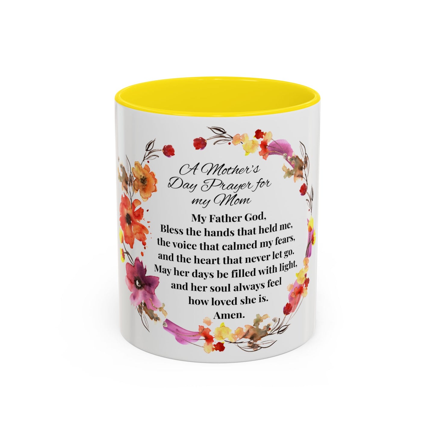 Mom - Prayer Mug for Mom, Floral Accent Coffee Cup, Gift for Mother's Day, Inspirational Drinkware, 11oz and 15oz