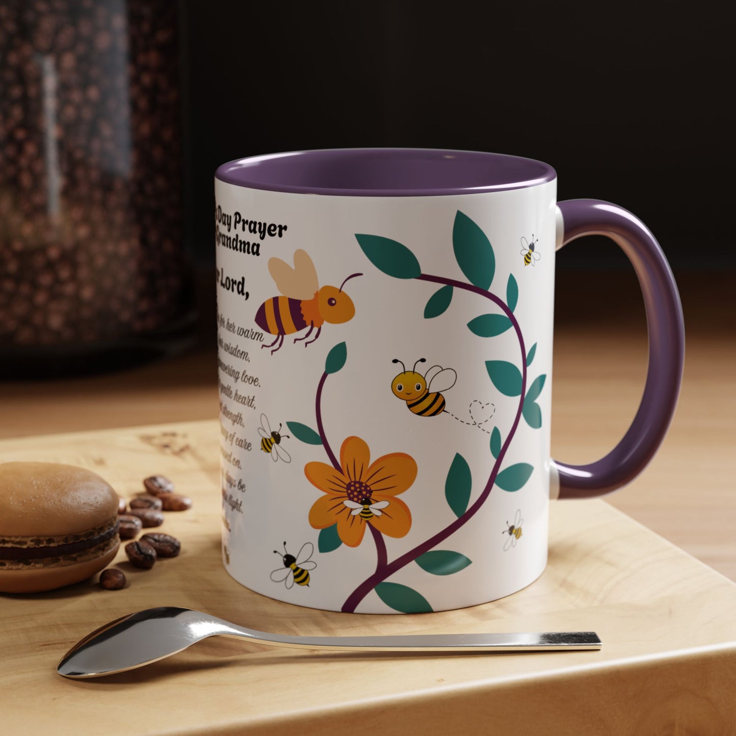 Grandma Prayer Coffee Mug (11, 15oz) Floral Bumble Bees Mother's Day Gift