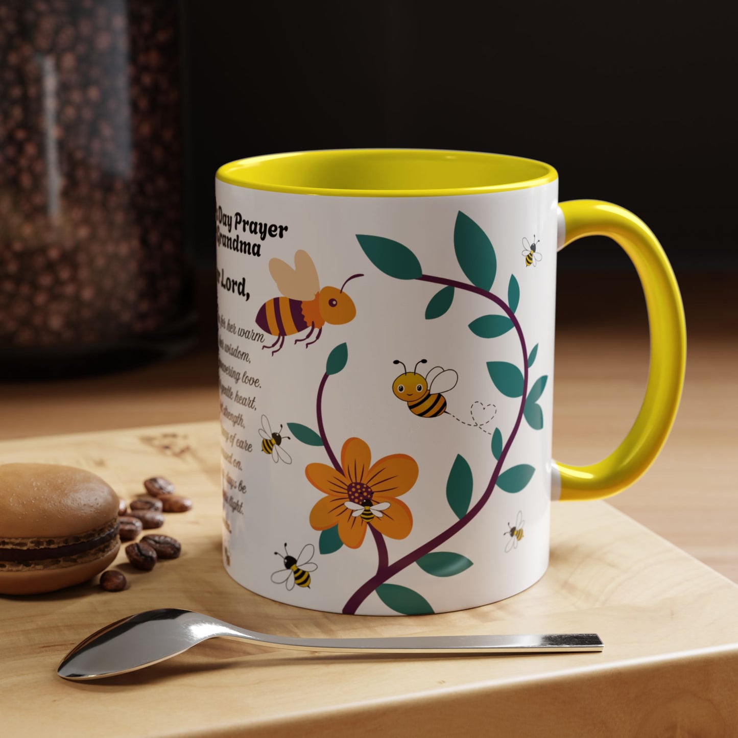 Grandma Prayer Coffee Mug (11, 15oz) Floral Bumble Bees Mother's Day Gift