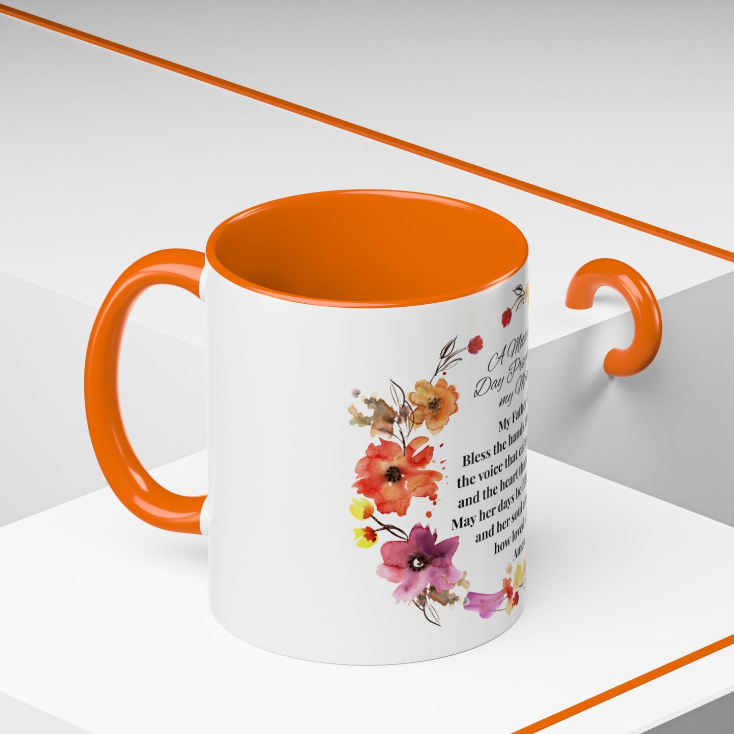 Mom - Prayer Mug for Mom, Floral Accent Coffee Cup, Gift for Mother's Day, Inspirational Drinkware, 11oz and 15oz