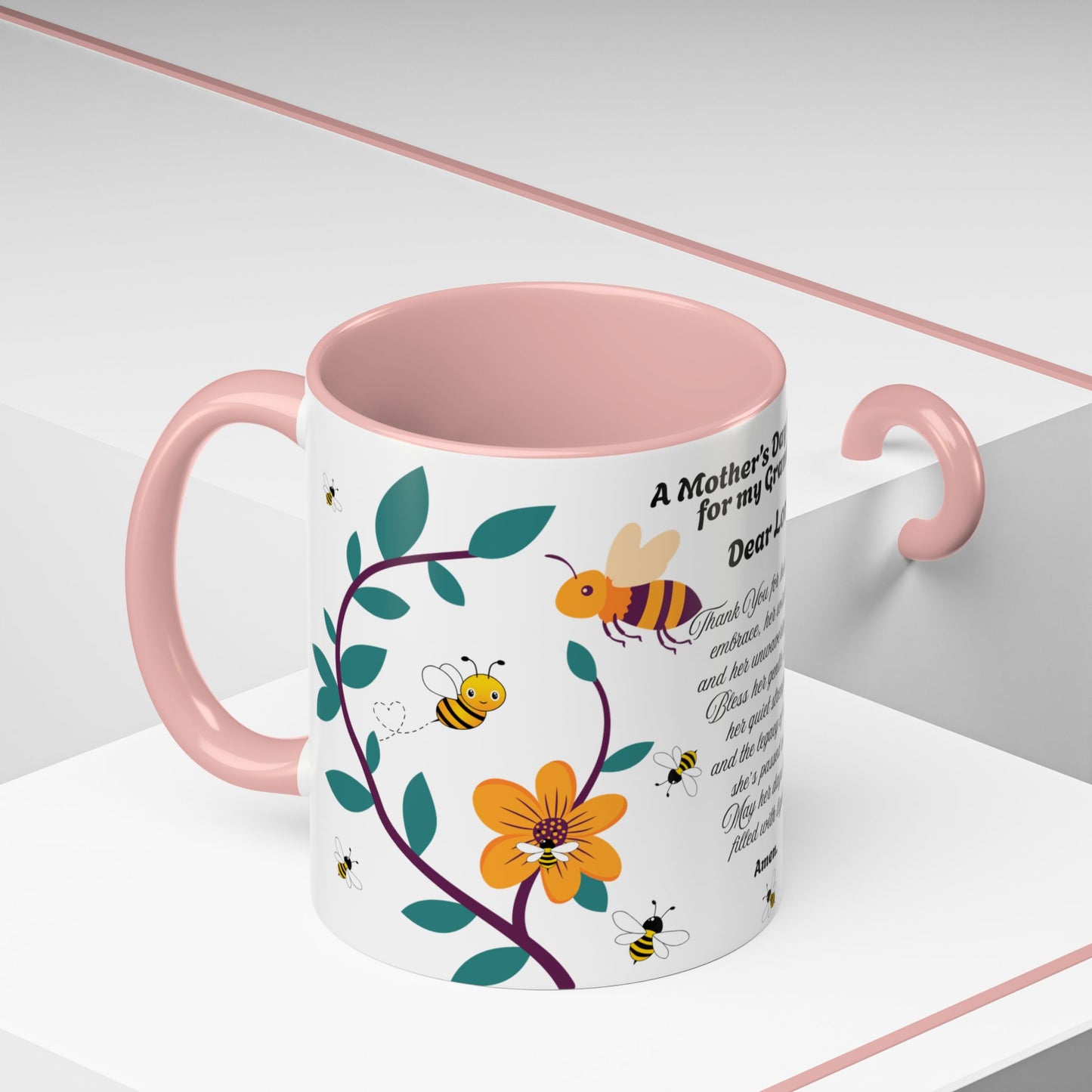 Grandma Prayer Coffee Mug (11, 15oz) Floral Bumble Bees Mother's Day Gift