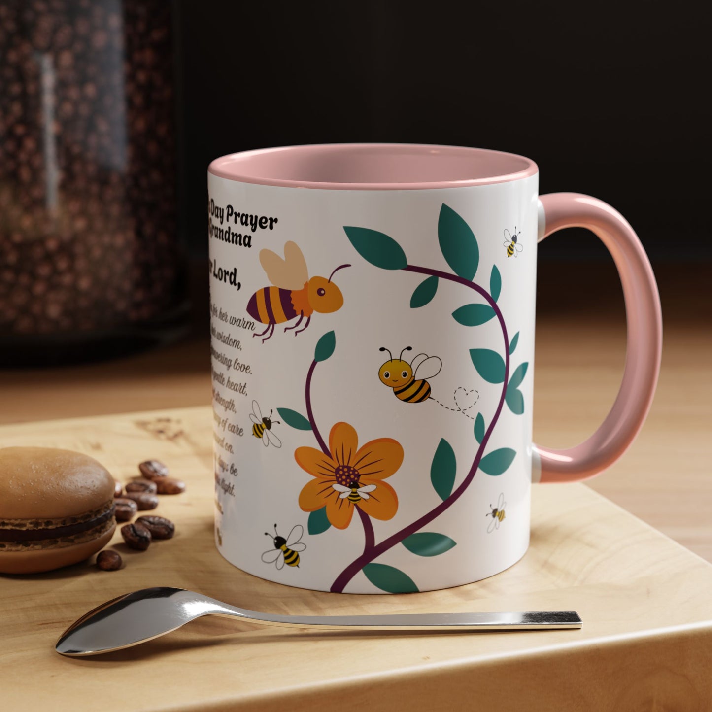 Grandma Prayer Coffee Mug (11, 15oz) Floral Bumble Bees Mother's Day Gift