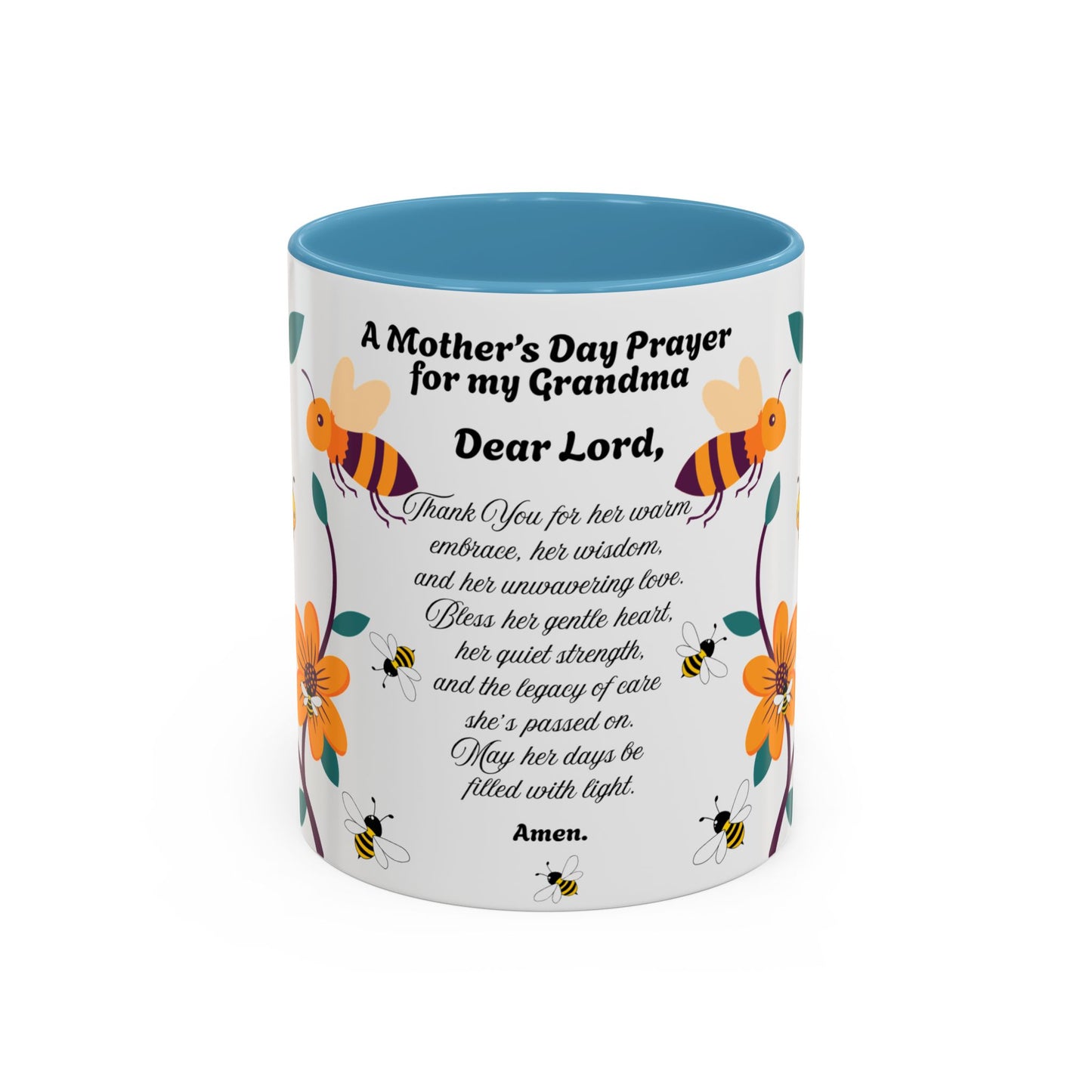 Grandma Prayer Coffee Mug (11, 15oz) Floral Bumble Bees Mother's Day Gift