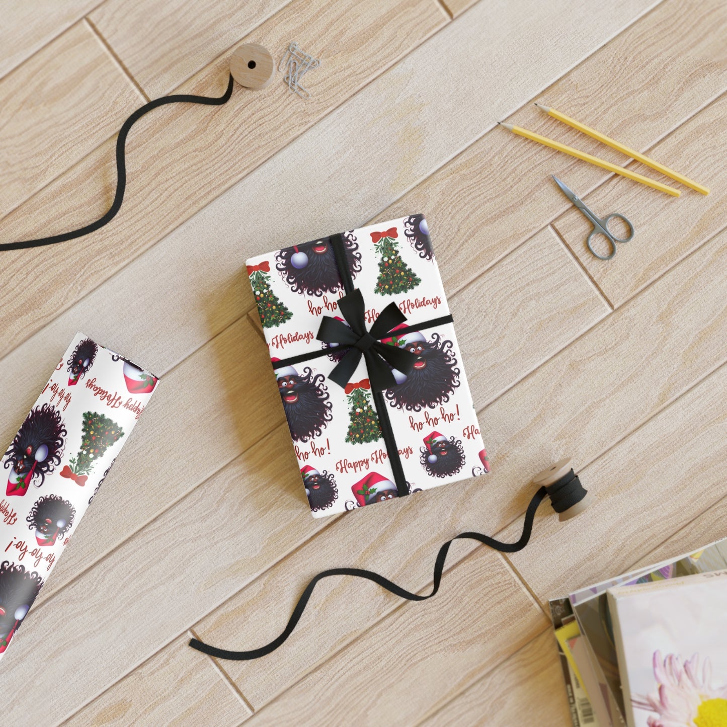 African American Santa Christmas Gift Wrap Paper