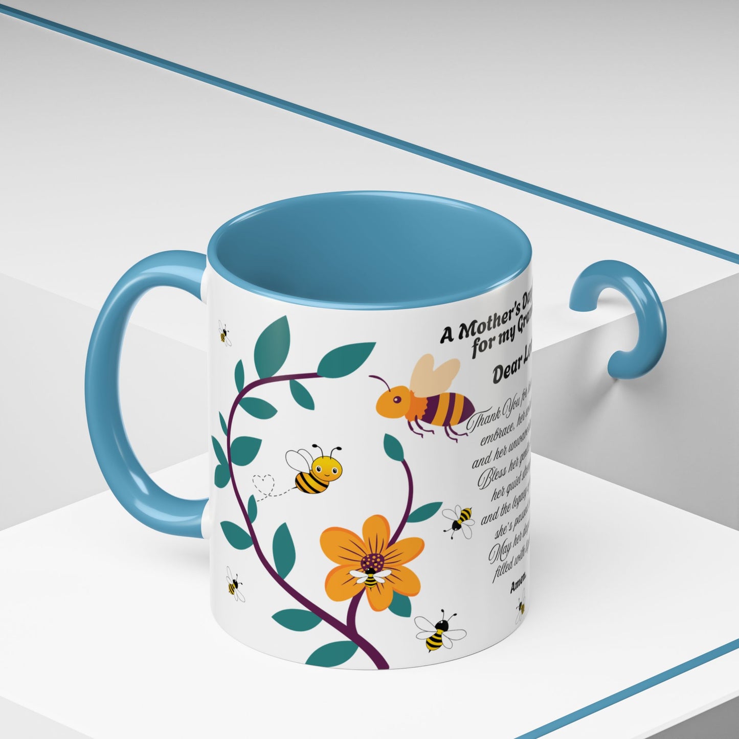 Grandma Prayer Coffee Mug (11, 15oz) Floral Bumble Bees Mother's Day Gift