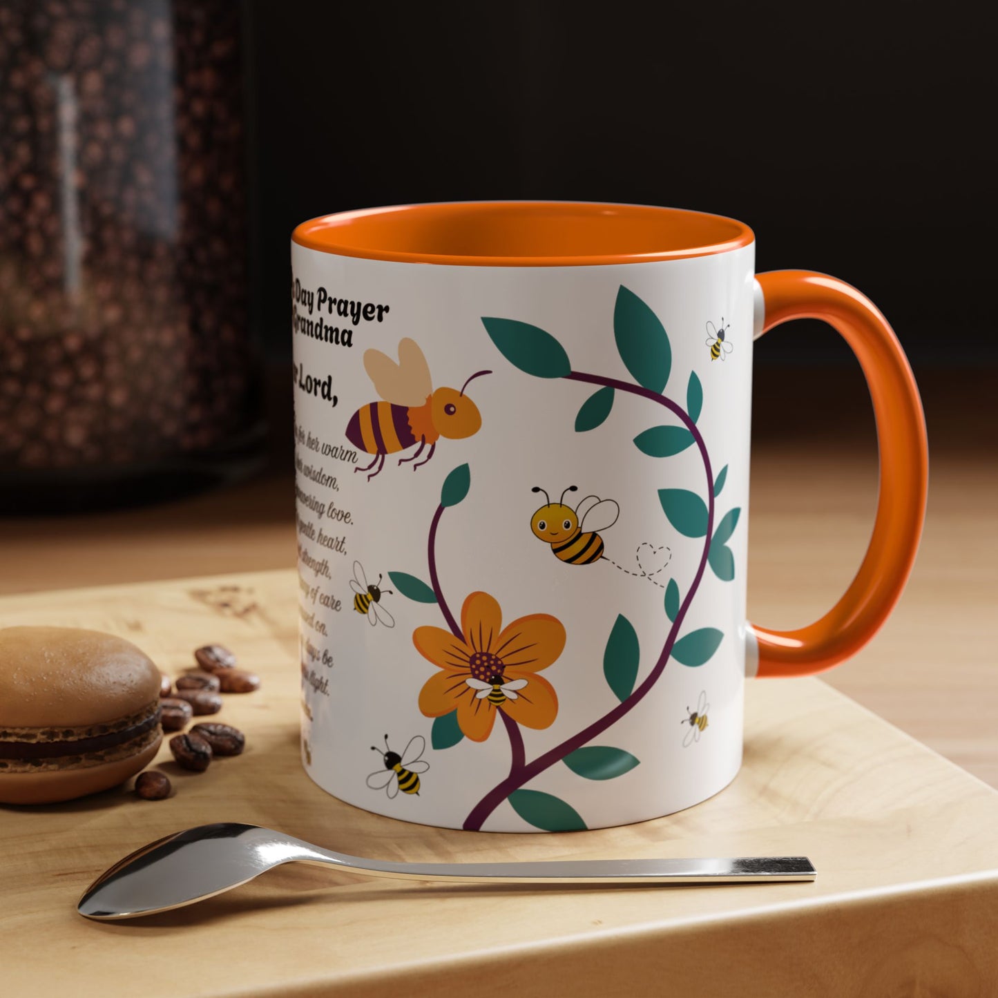 Grandma Prayer Coffee Mug (11, 15oz) Floral Bumble Bees Mother's Day Gift