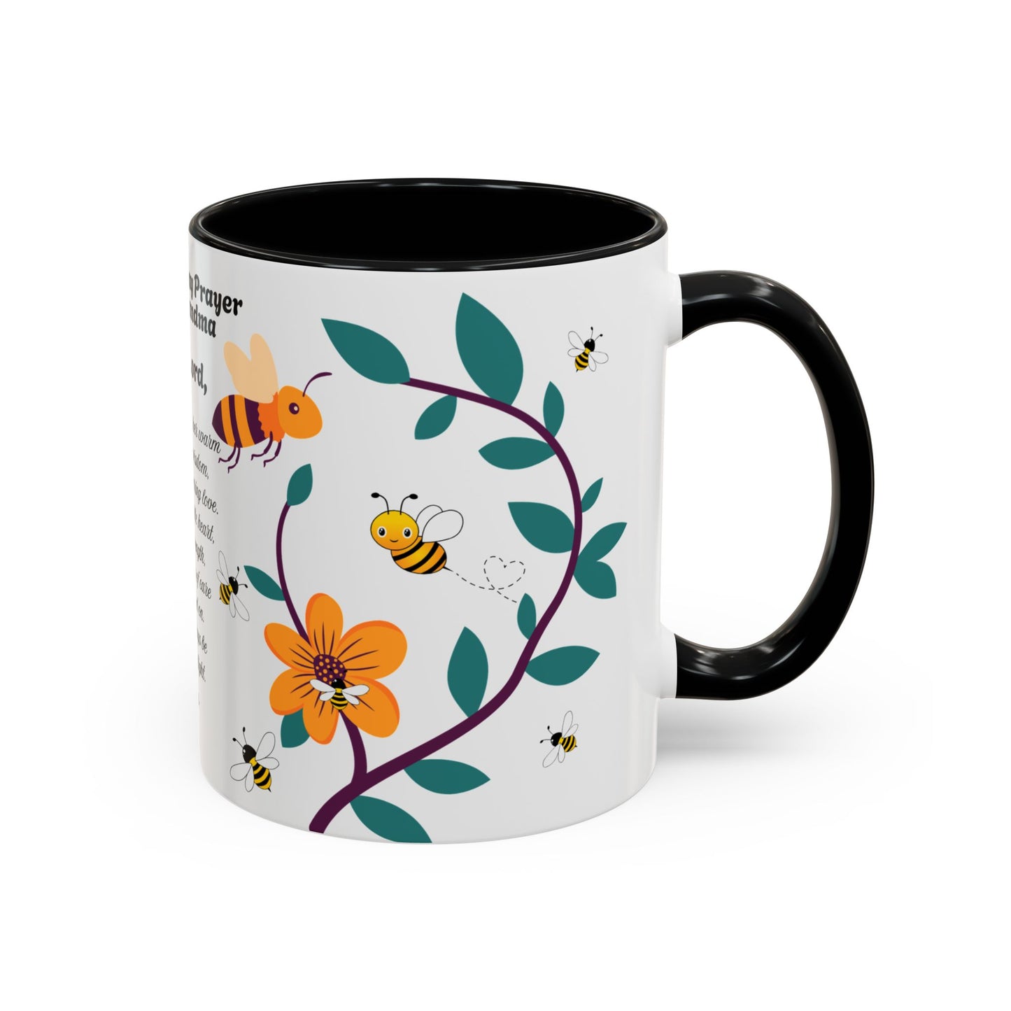 Grandma Prayer Coffee Mug (11, 15oz) Floral Bumble Bees Mother's Day Gift