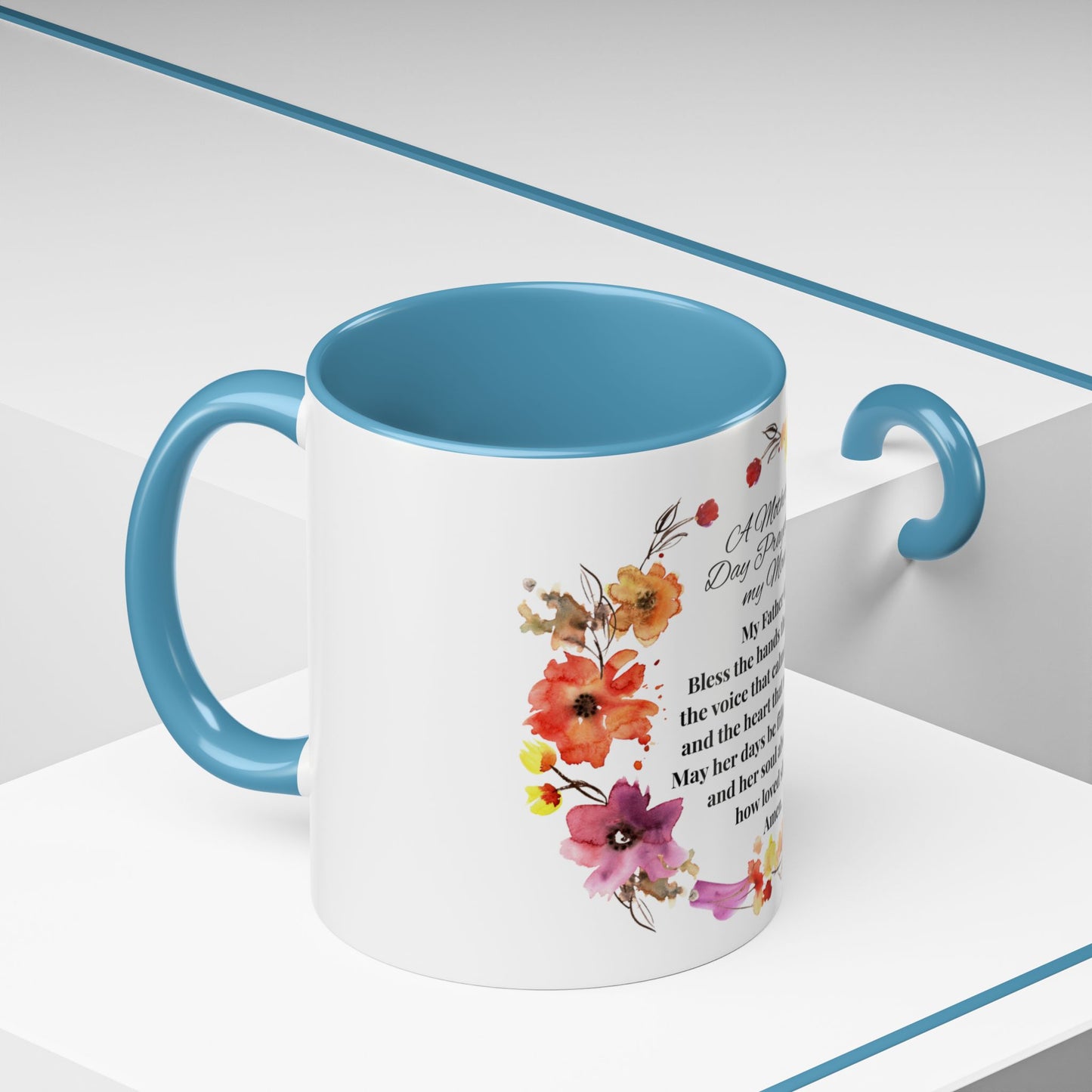 Mom - Prayer Mug for Mom, Floral Accent Coffee Cup, Gift for Mother's Day, Inspirational Drinkware, 11oz and 15oz