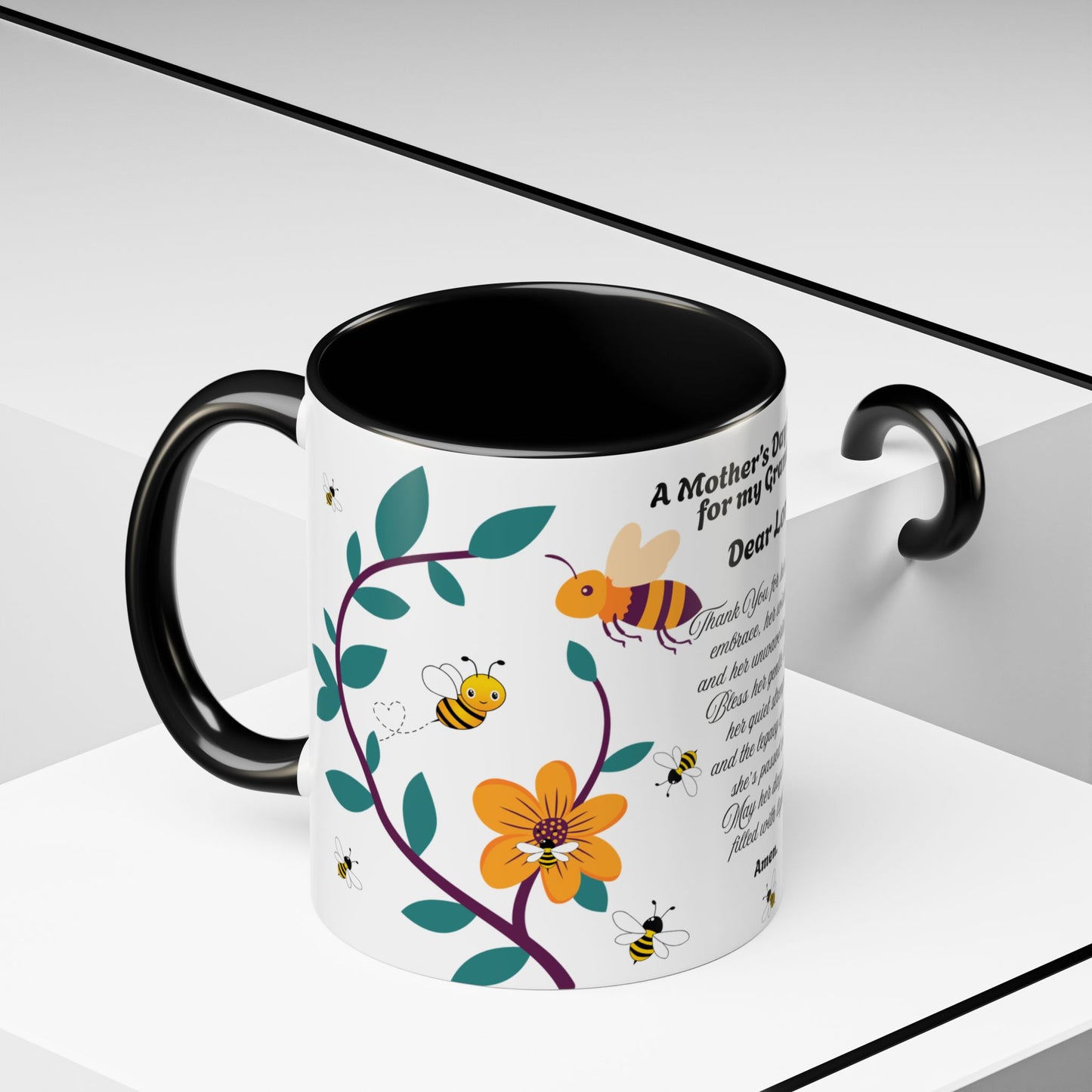 Grandma Prayer Coffee Mug (11, 15oz) Floral Bumble Bees Mother's Day Gift