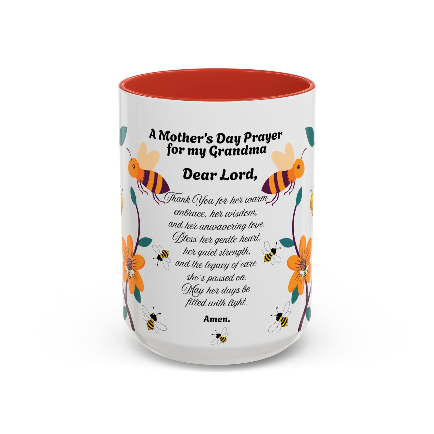 Grandma Prayer Coffee Mug (11, 15oz) Floral Bumble Bees Mother's Day Gift