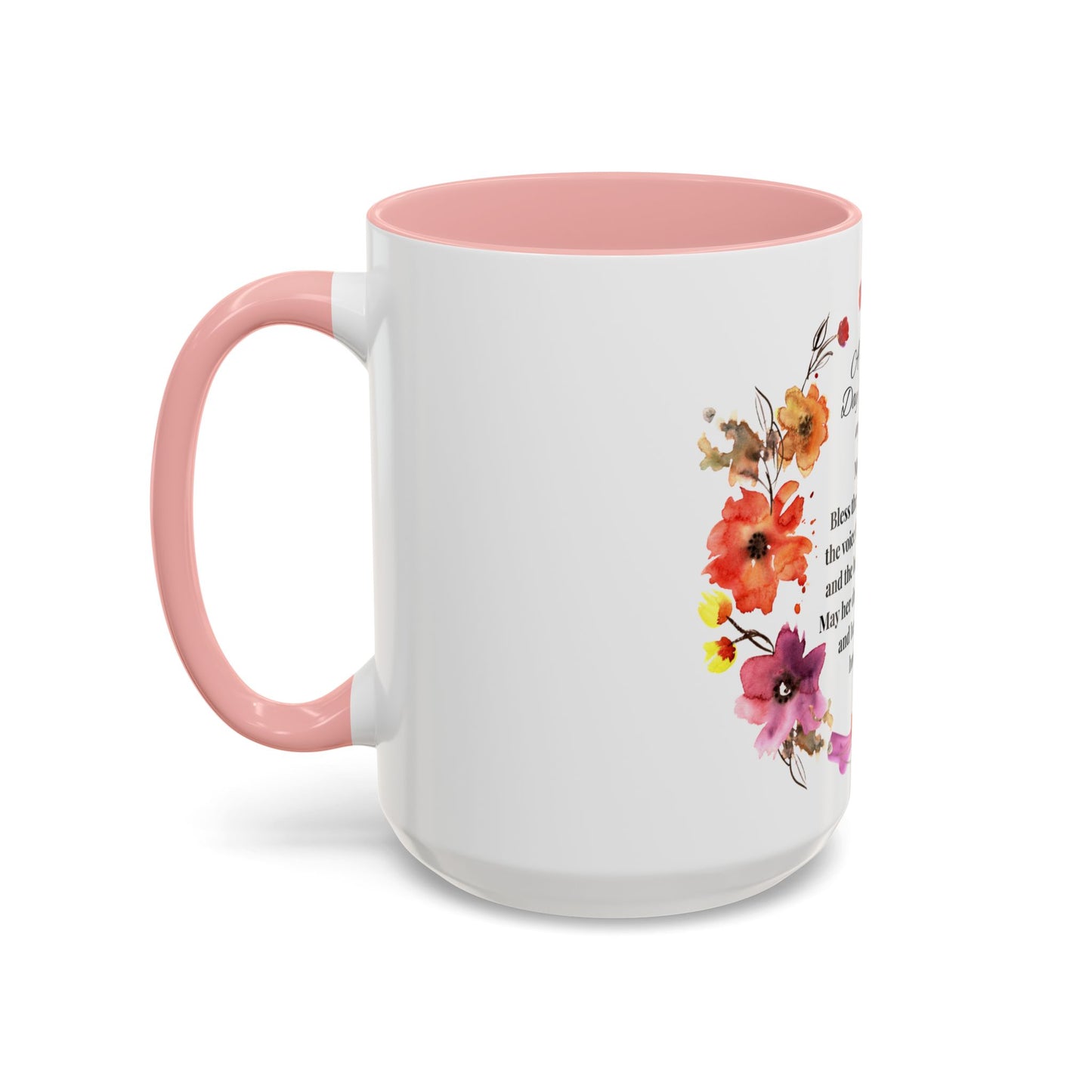 Mom - Prayer Mug for Mom, Floral Accent Coffee Cup, Gift for Mother's Day, Inspirational Drinkware, 11oz and 15oz