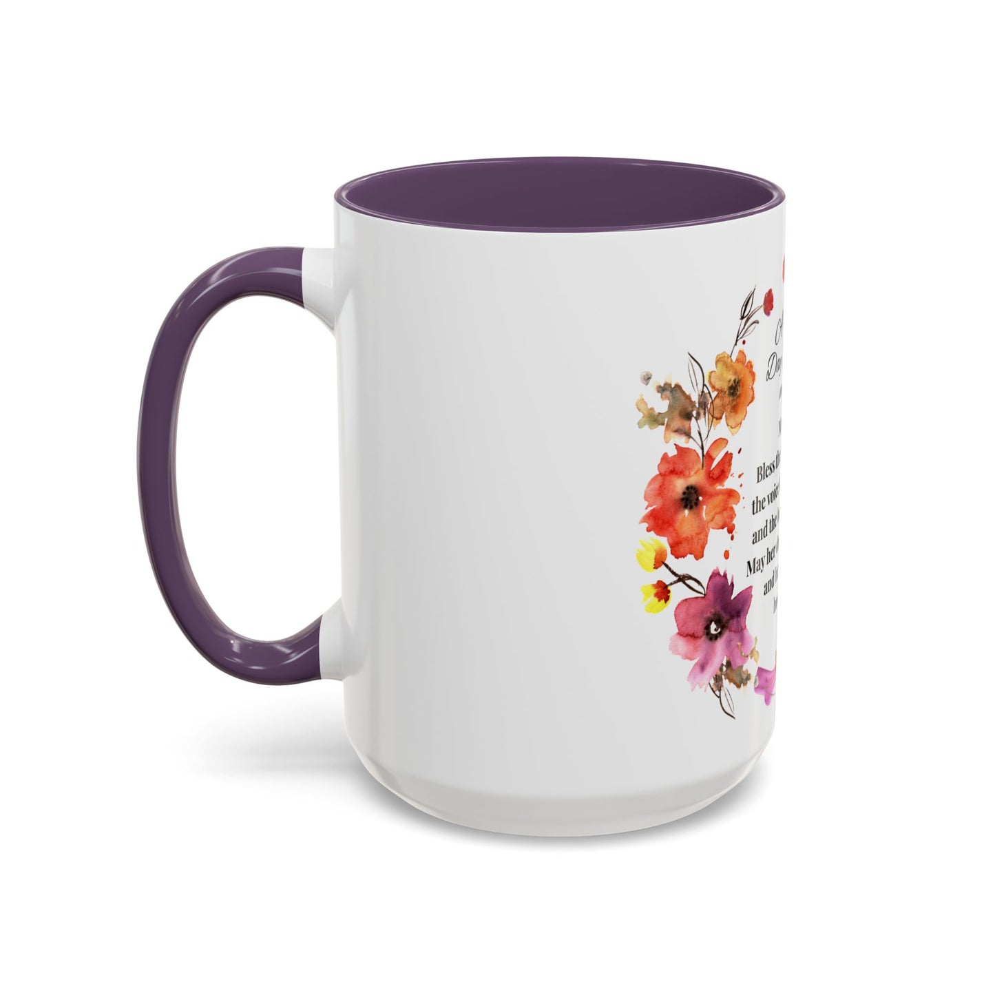 Mom - Prayer Mug for Mom, Floral Accent Coffee Cup, Gift for Mother's Day, Inspirational Drinkware, 11oz and 15oz