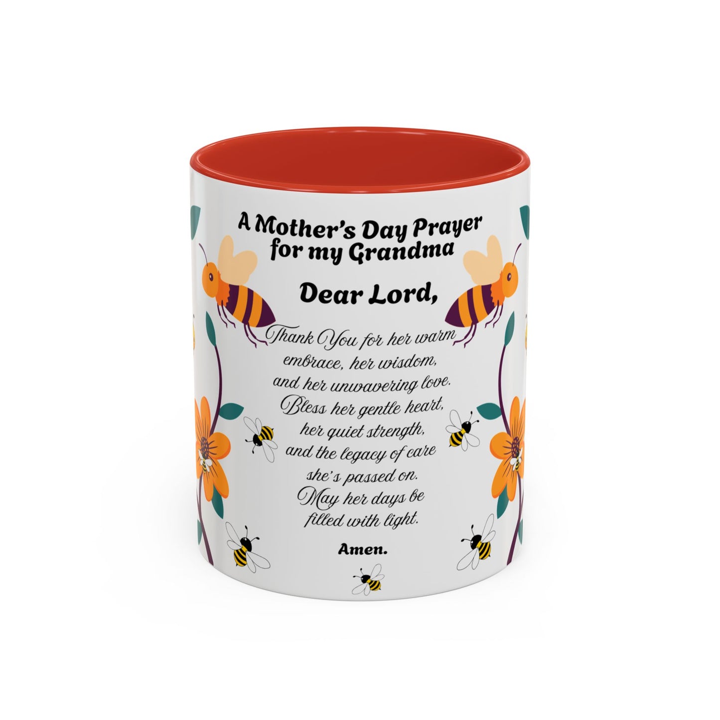 Grandma Prayer Coffee Mug (11, 15oz) Floral Bumble Bees Mother's Day Gift