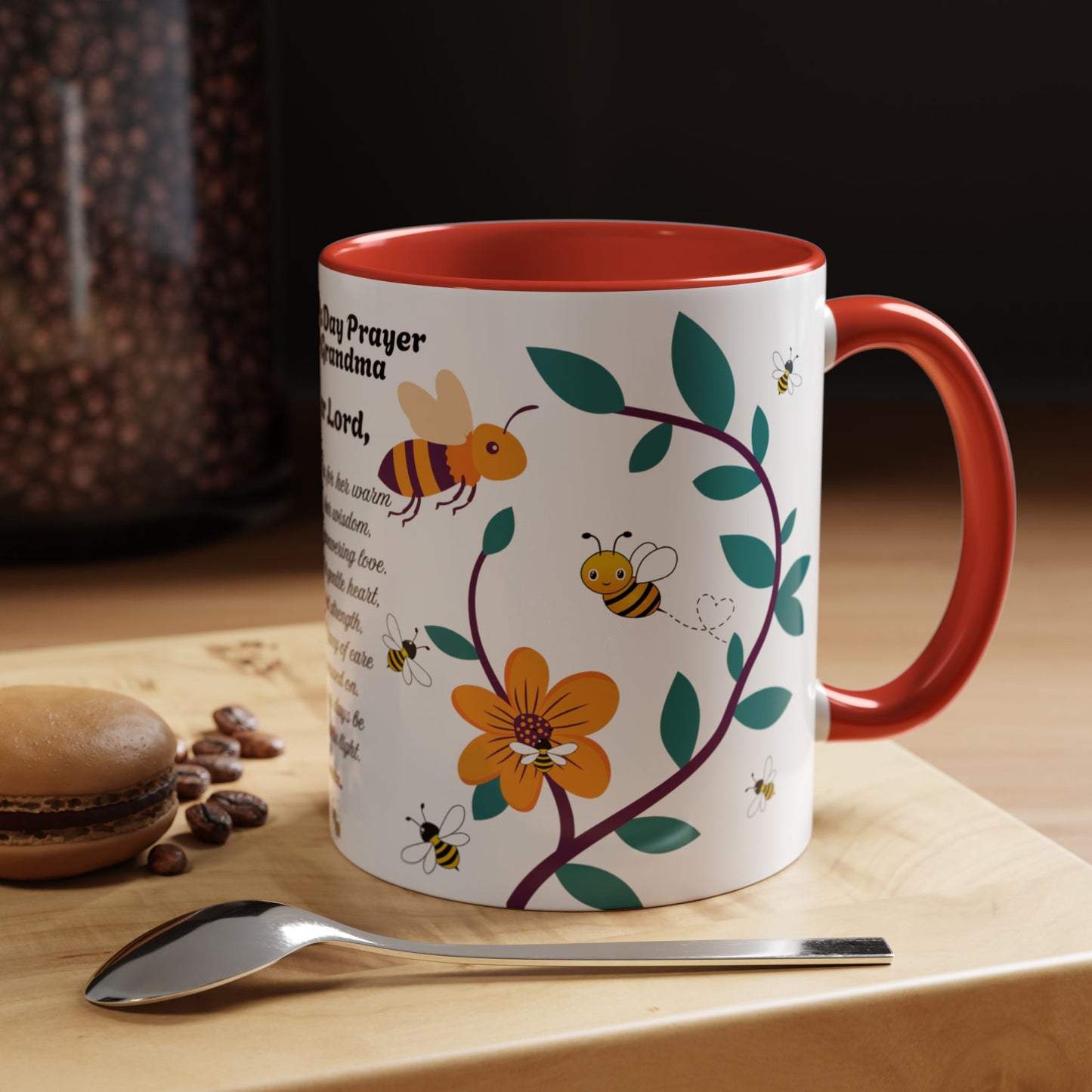 Grandma Prayer Coffee Mug (11, 15oz) Floral Bumble Bees Mother's Day Gift