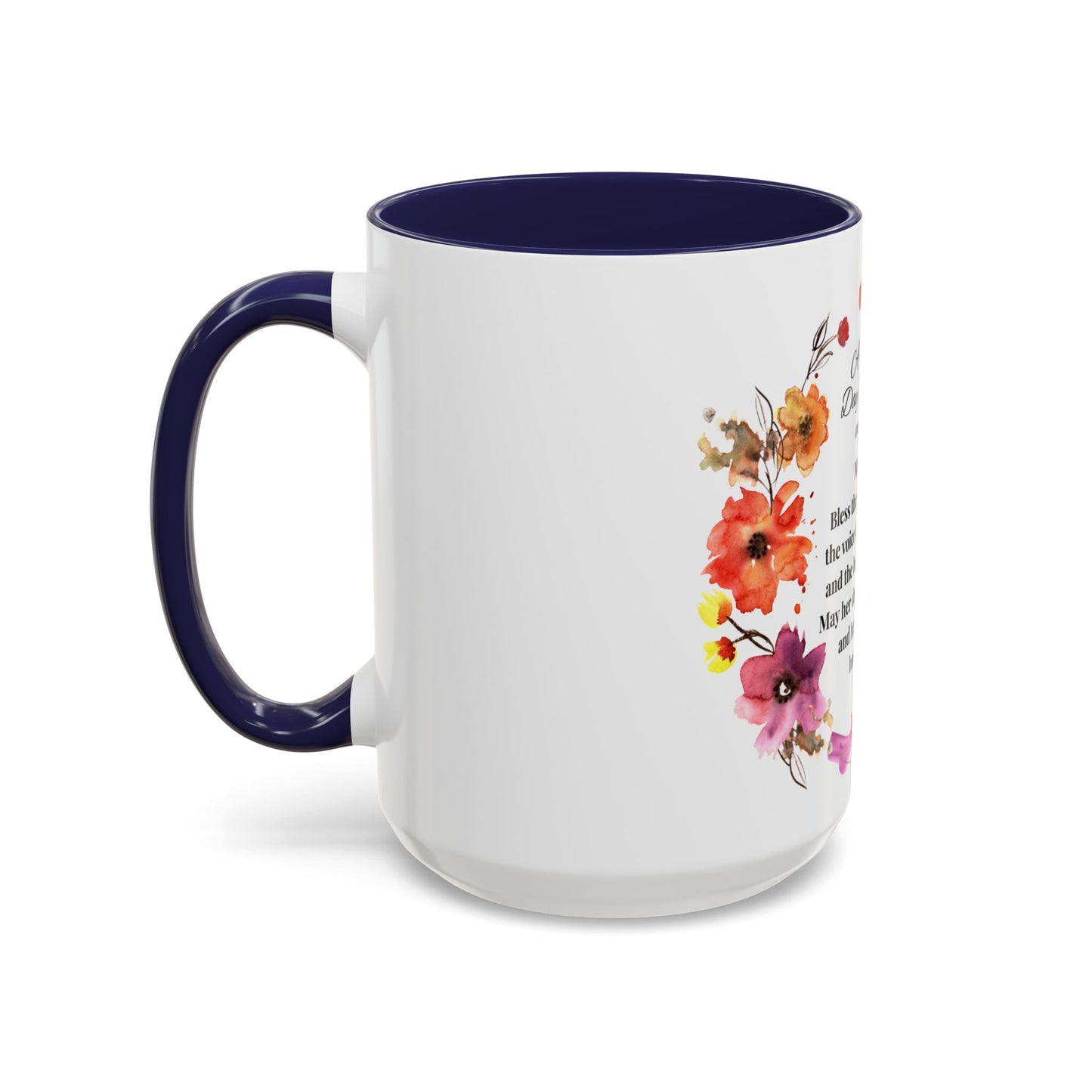 Mom - Prayer Mug for Mom, Floral Accent Coffee Cup, Gift for Mother's Day, Inspirational Drinkware, 11oz and 15oz