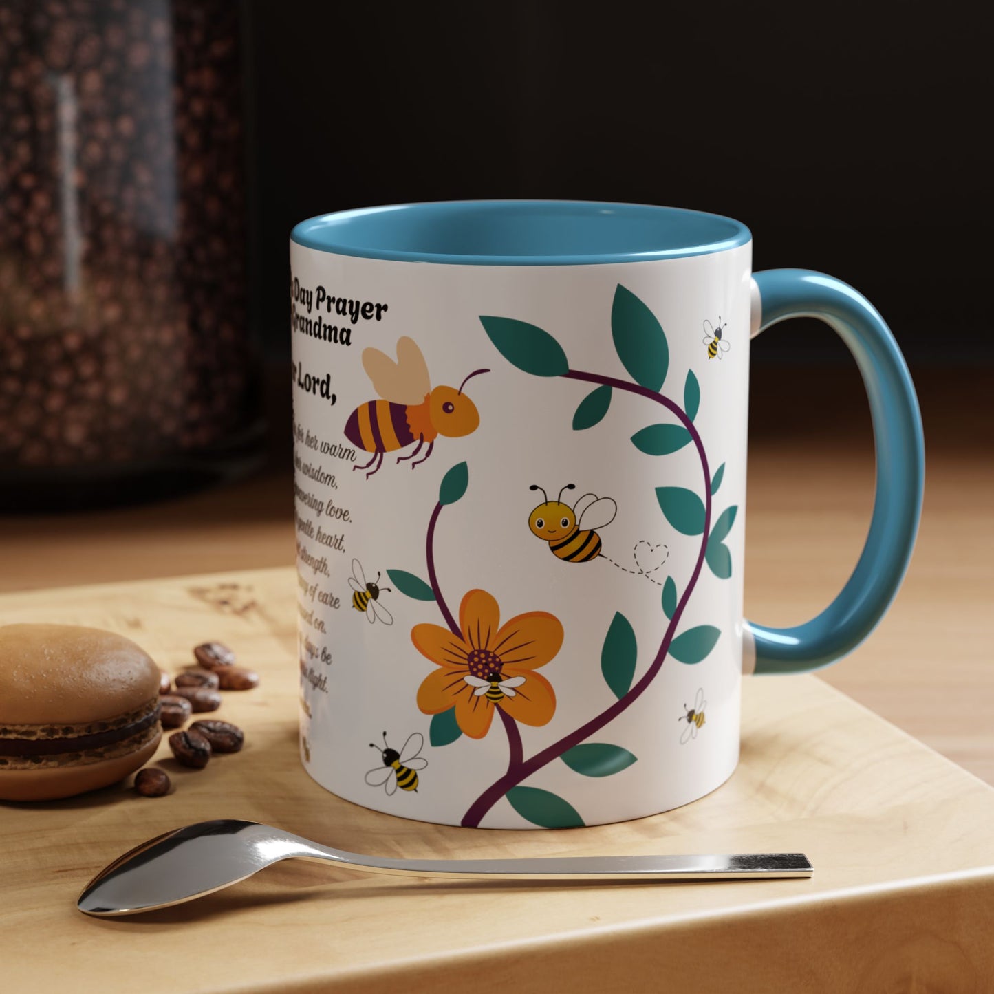 Grandma Prayer Coffee Mug (11, 15oz) Floral Bumble Bees Mother's Day Gift