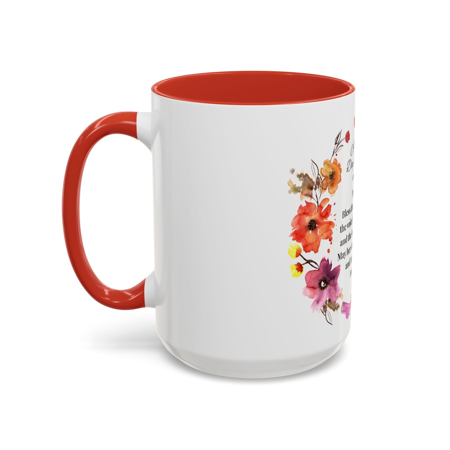 Mom - Prayer Mug for Mom, Floral Accent Coffee Cup, Gift for Mother's Day, Inspirational Drinkware, 11oz and 15oz