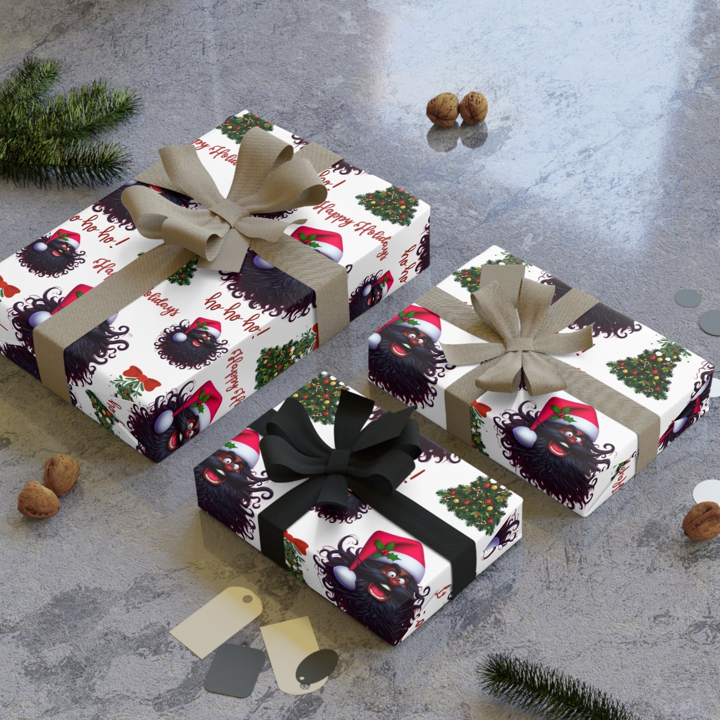 African American Santa Christmas Gift Wrap Paper