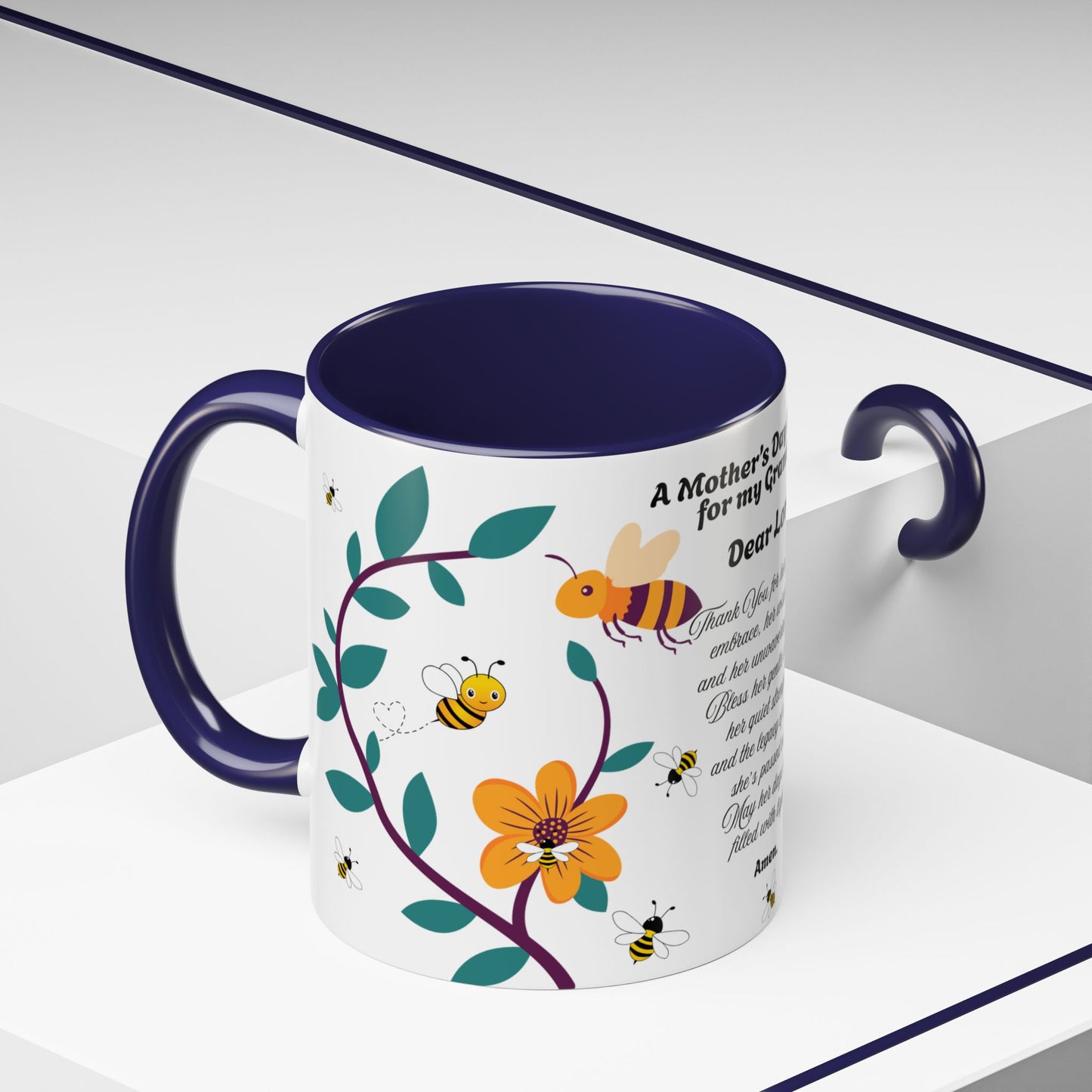Grandma Prayer Coffee Mug (11, 15oz) Floral Bumble Bees Mother's Day Gift