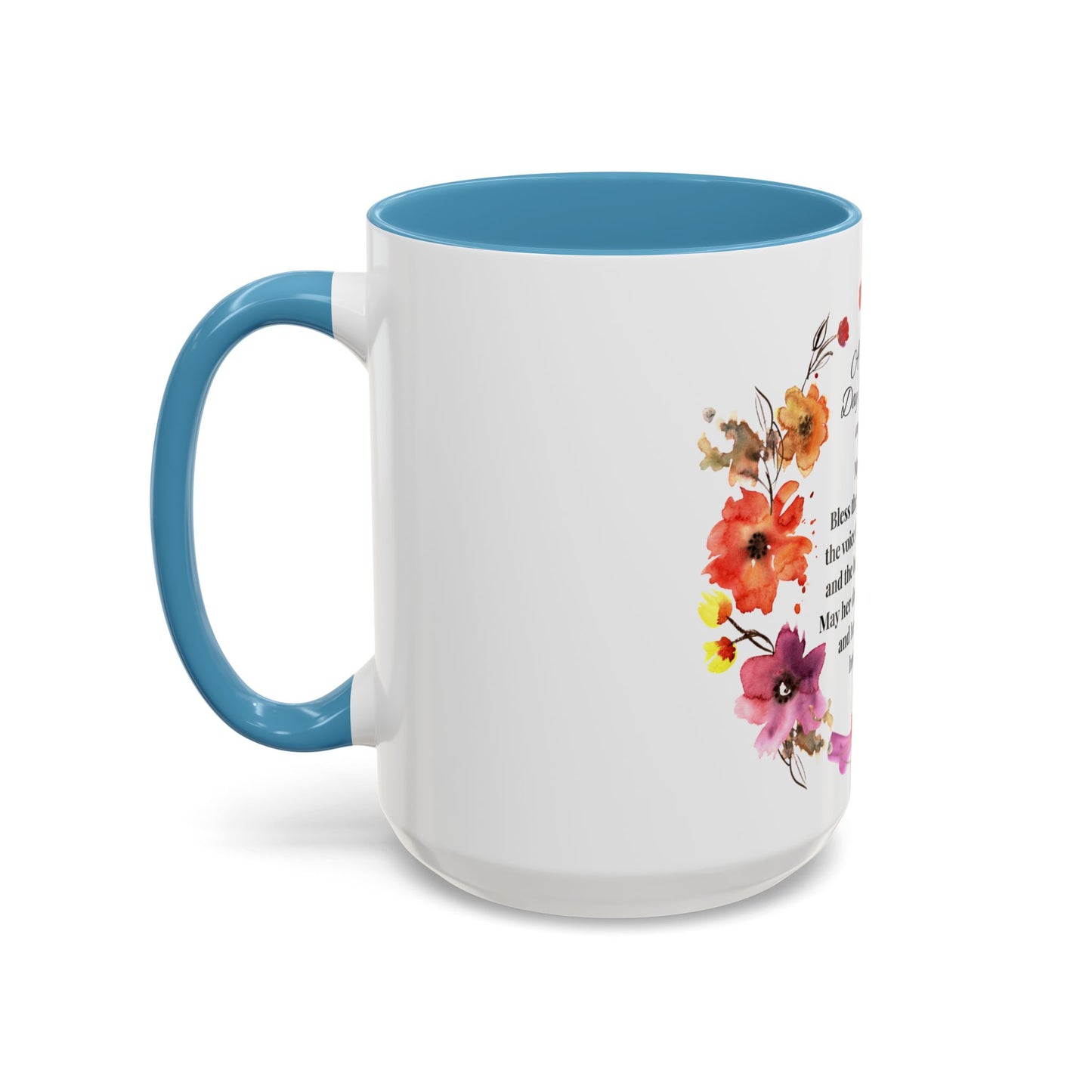 Mom - Prayer Mug for Mom, Floral Accent Coffee Cup, Gift for Mother's Day, Inspirational Drinkware, 11oz and 15oz