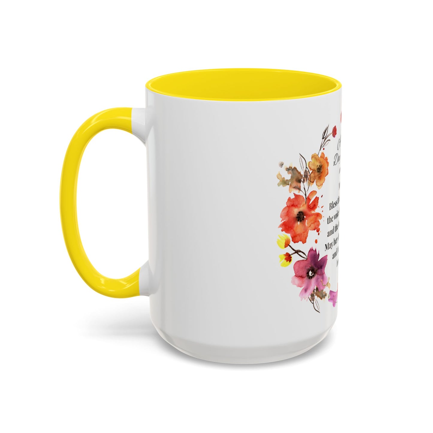Mom - Prayer Mug for Mom, Floral Accent Coffee Cup, Gift for Mother's Day, Inspirational Drinkware, 11oz and 15oz