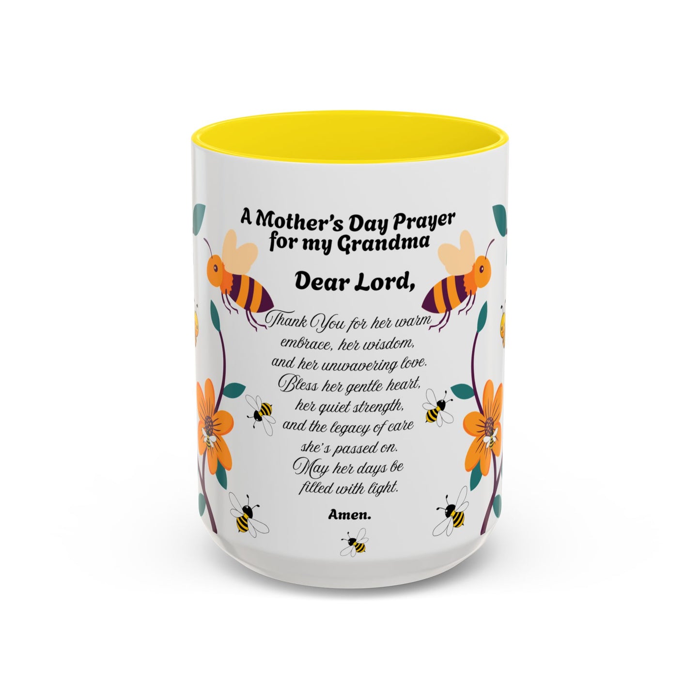 Grandma Prayer Coffee Mug (11, 15oz) Floral Bumble Bees Mother's Day Gift