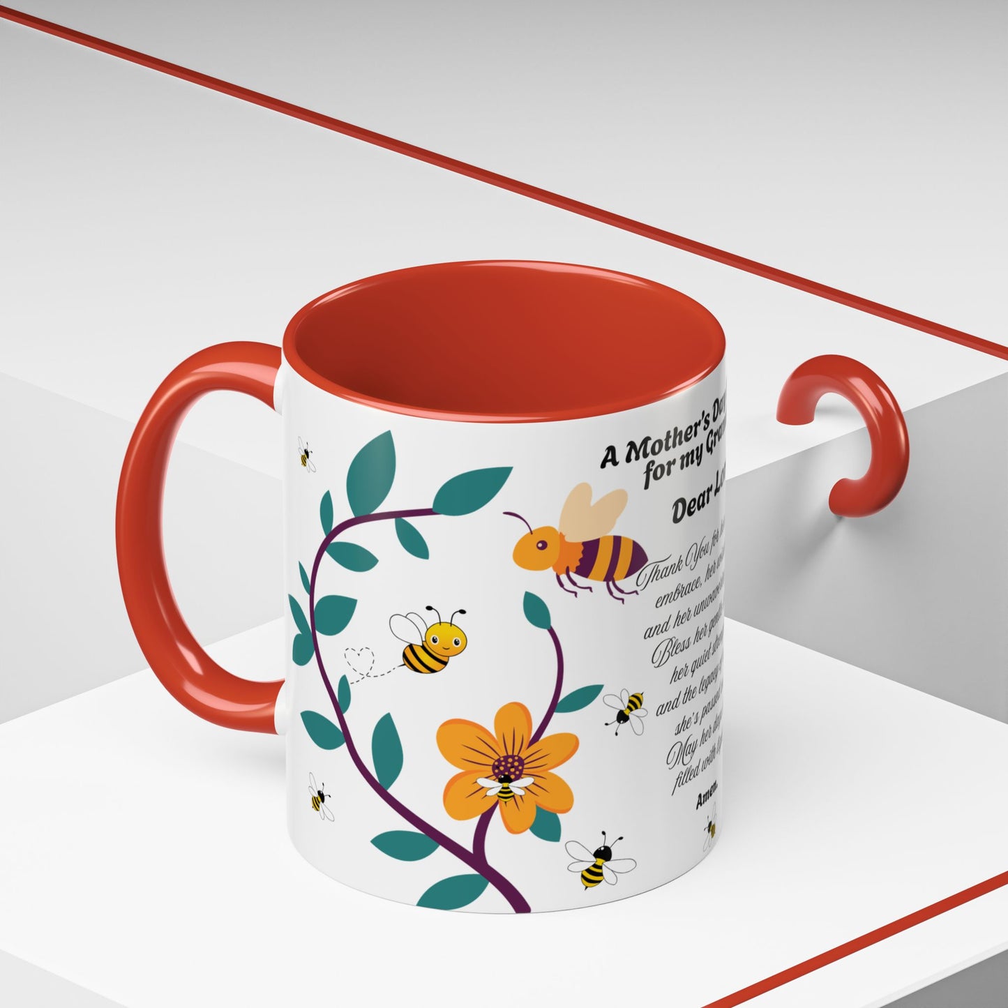 Grandma Prayer Coffee Mug (11, 15oz) Floral Bumble Bees Mother's Day Gift