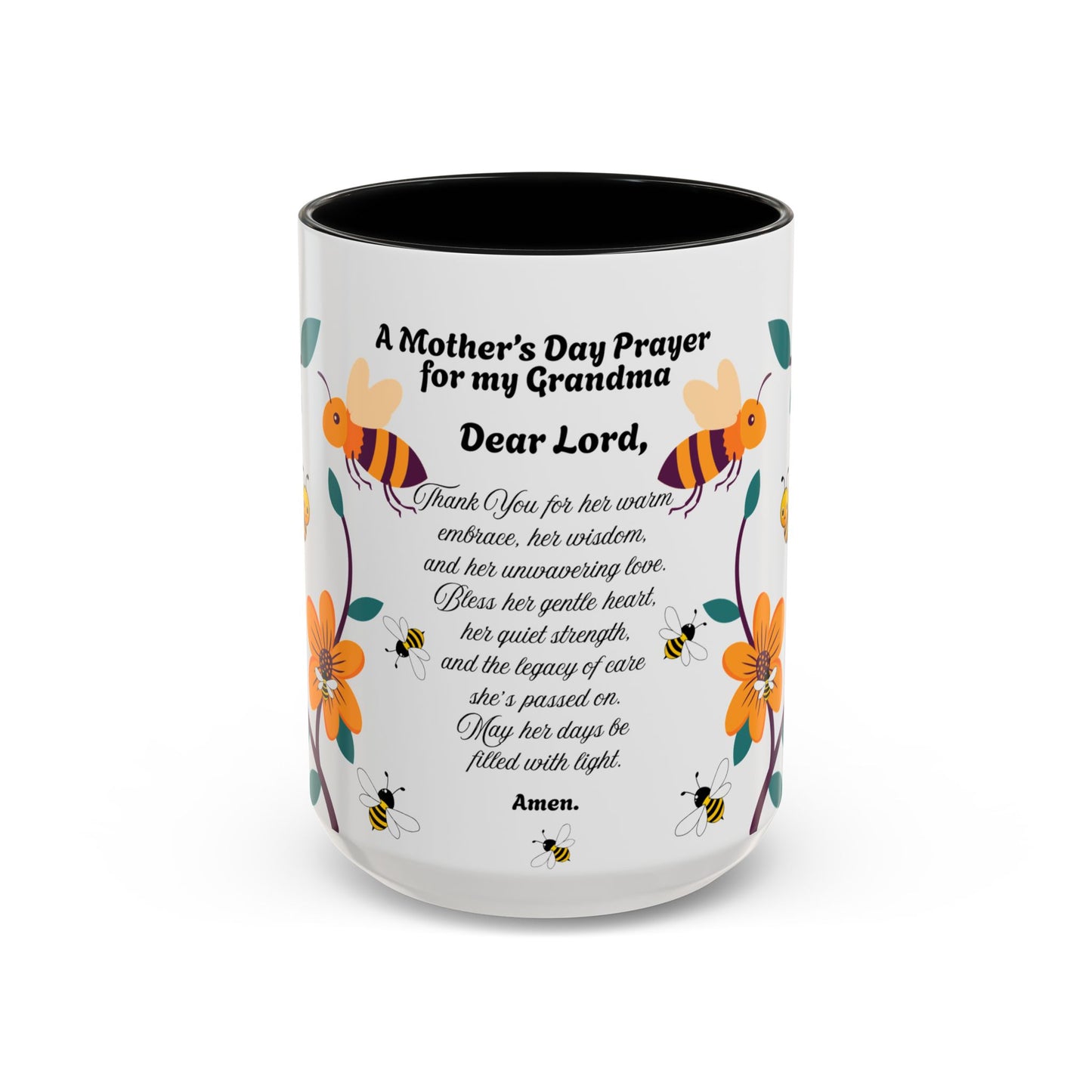 Grandma Prayer Coffee Mug (11, 15oz) Floral Bumble Bees Mother's Day Gift