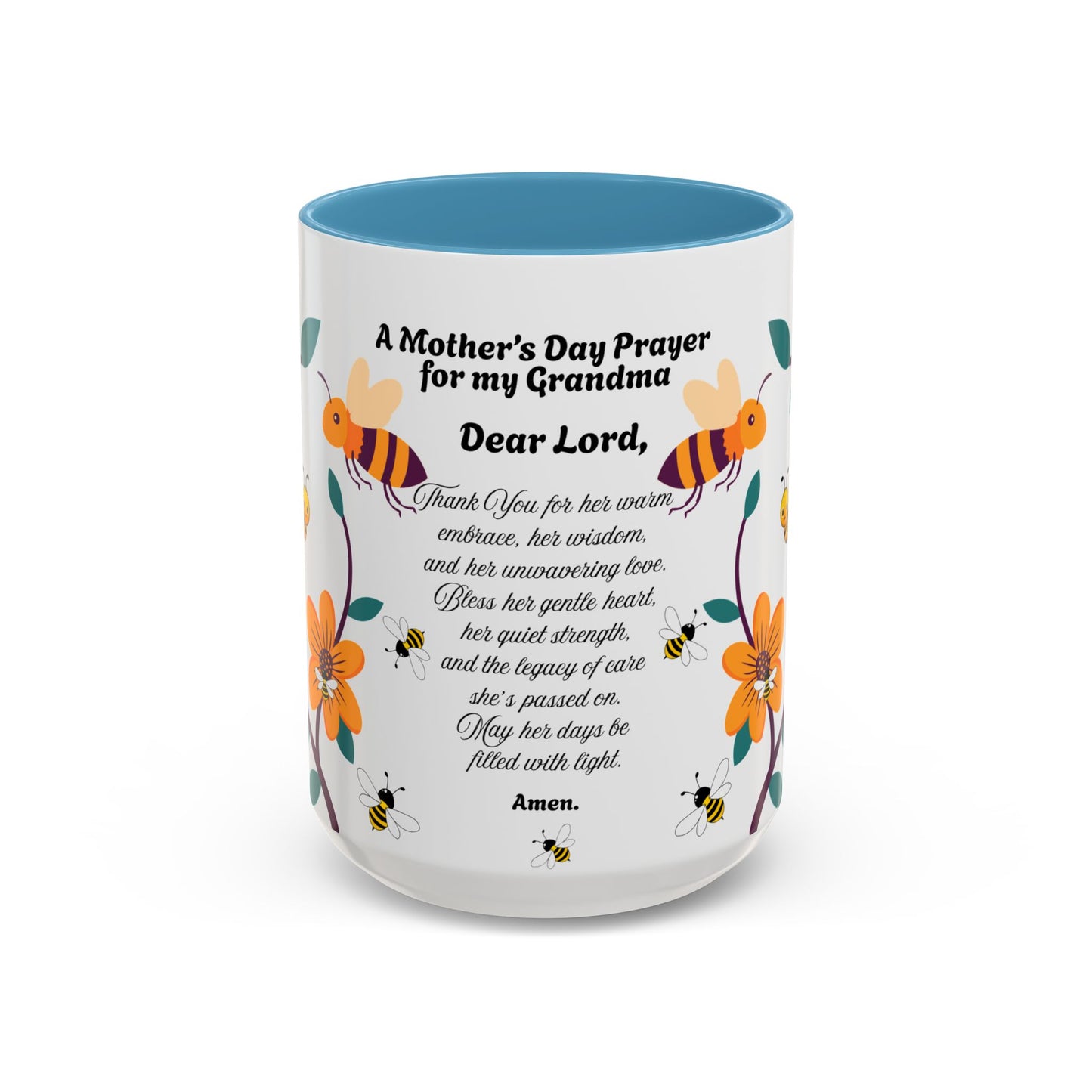 Grandma Prayer Coffee Mug (11, 15oz) Floral Bumble Bees Mother's Day Gift