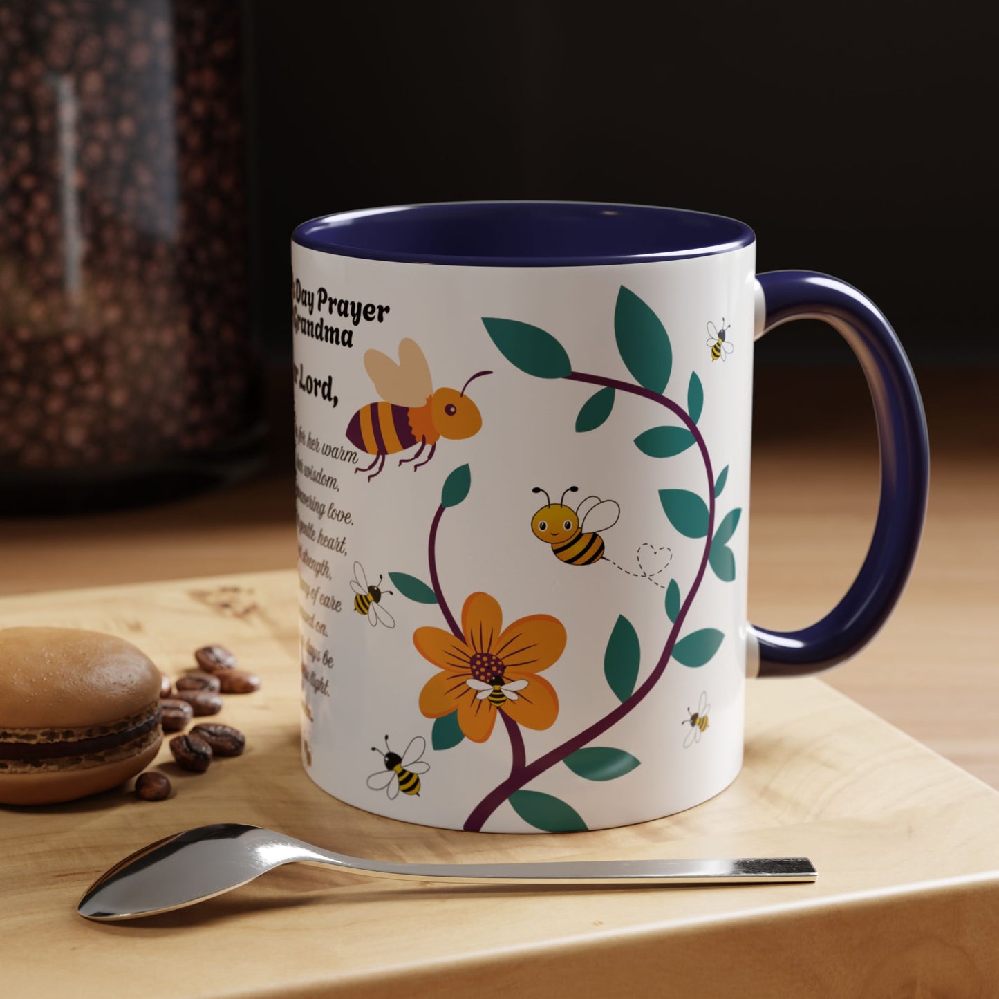 Grandma Prayer Coffee Mug (11, 15oz) Floral Bumble Bees Mother's Day Gift