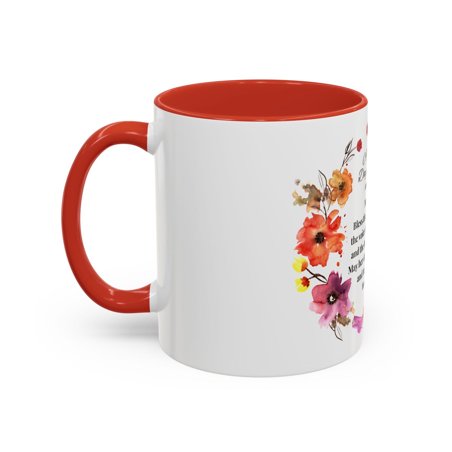 Mom - Prayer Mug for Mom, Floral Accent Coffee Cup, Gift for Mother's Day, Inspirational Drinkware, 11oz and 15oz
