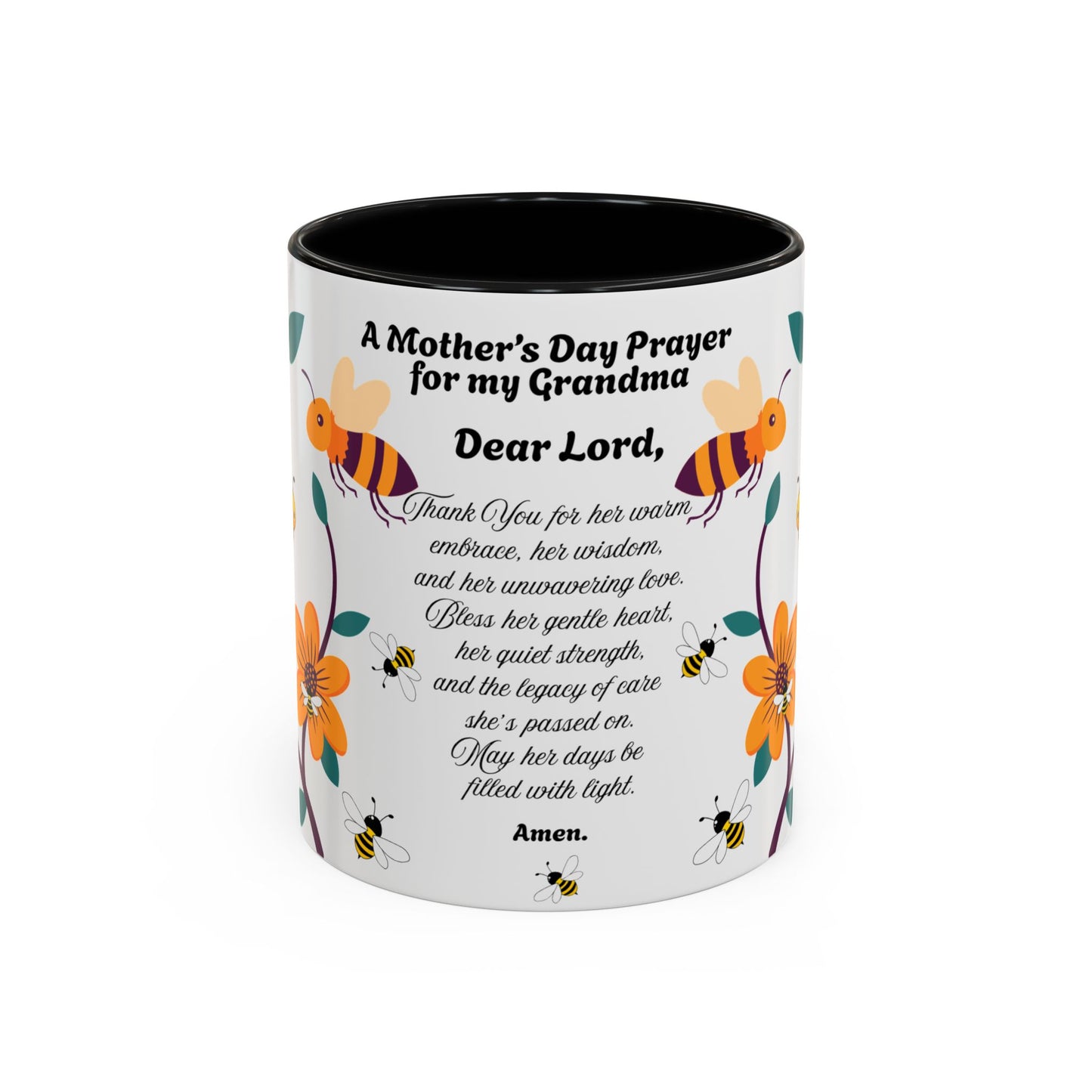 Grandma Prayer Coffee Mug (11, 15oz) Floral Bumble Bees Mother's Day Gift