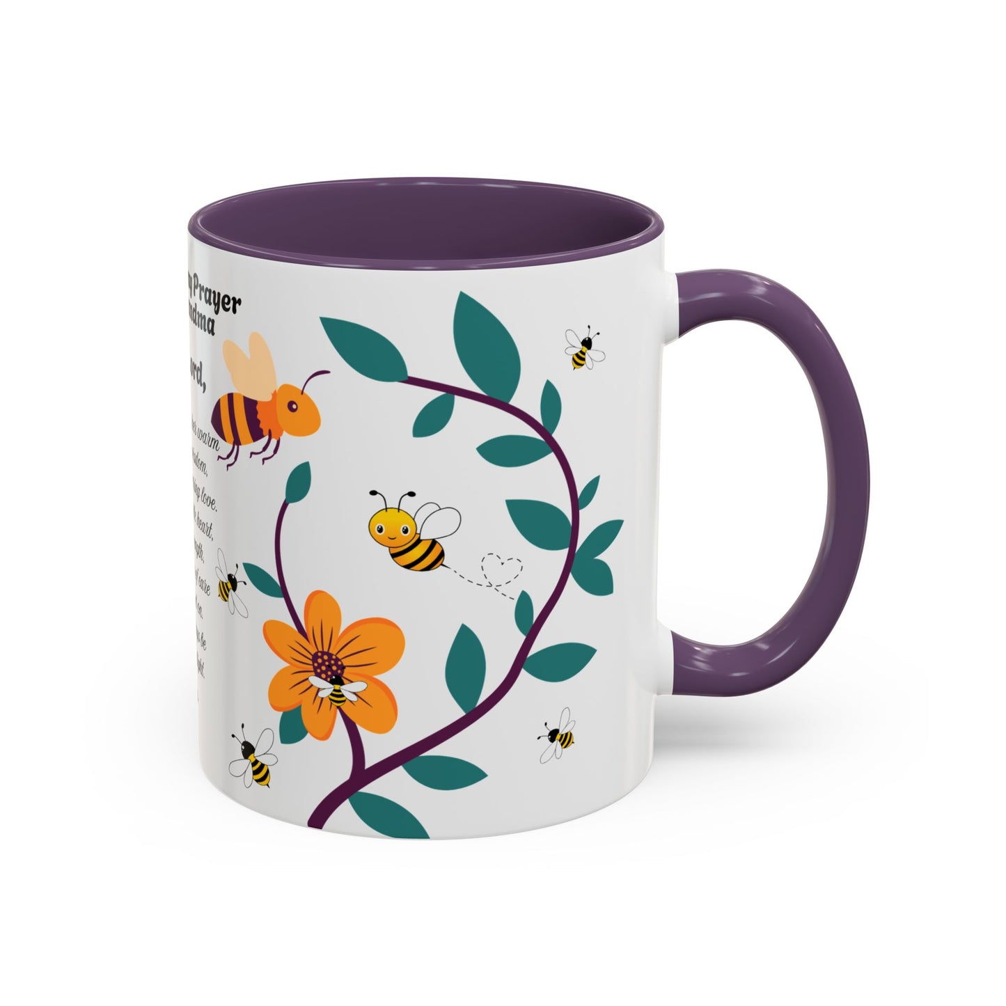 Grandma Prayer Coffee Mug (11, 15oz) Floral Bumble Bees Mother's Day Gift