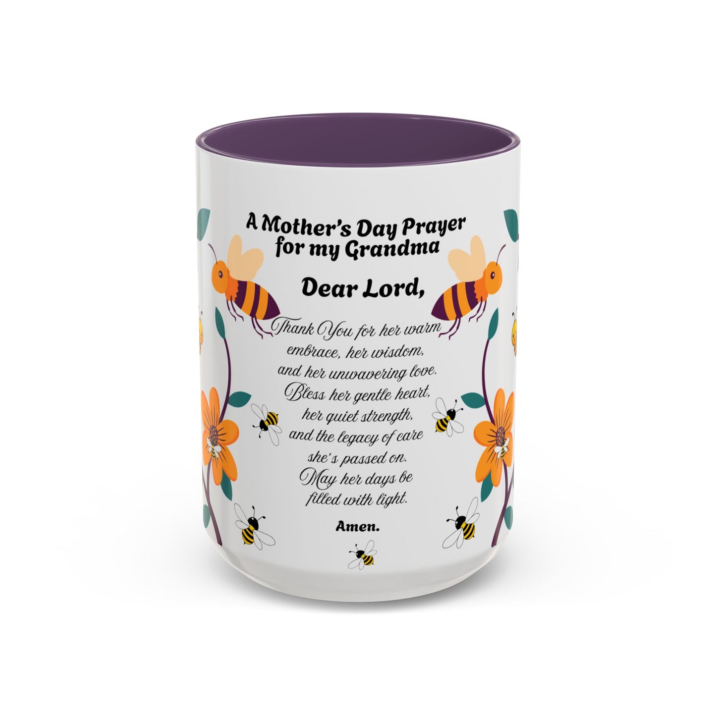 Grandma Prayer Coffee Mug (11, 15oz) Floral Bumble Bees Mother's Day Gift