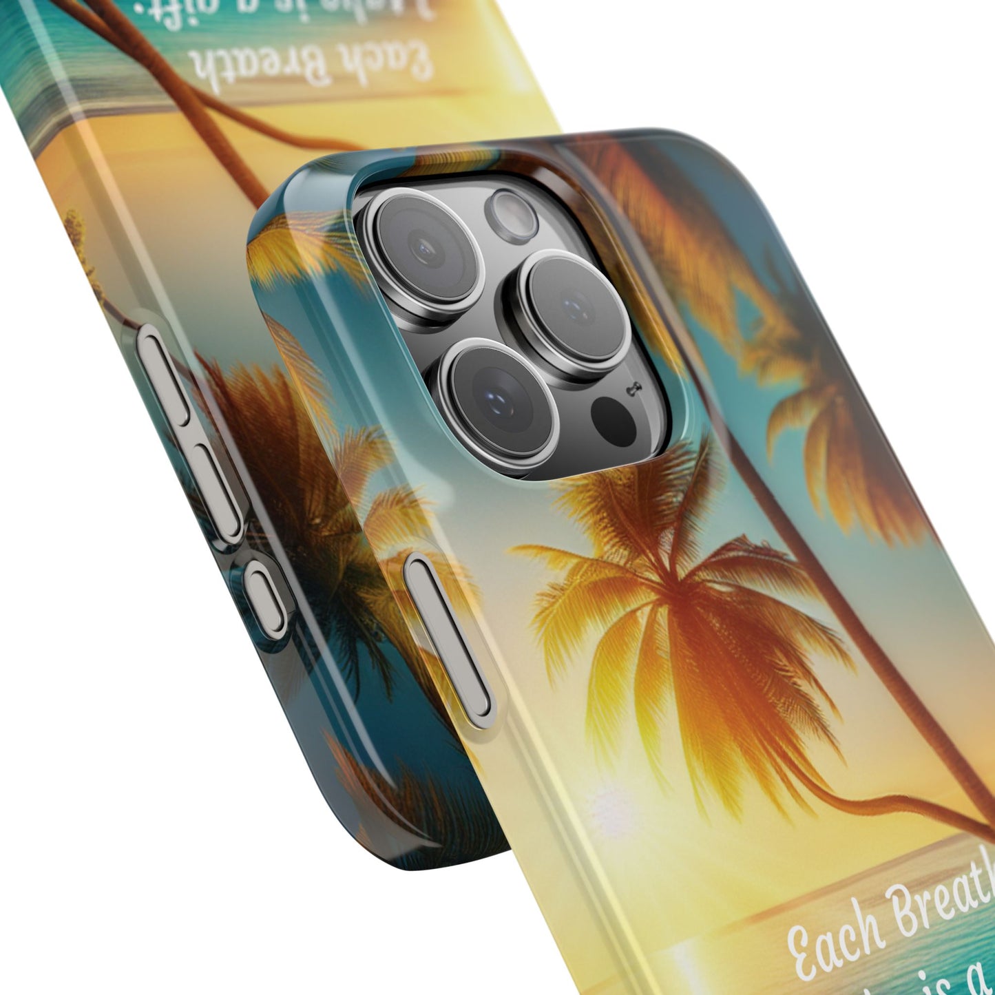 Slim Phone Cases - Tropical Aesthetic Peace and Purpose Quote Cover that reads " Each Breath is a Gift, so today I Choose Life, Peace, Favor & Purpose".