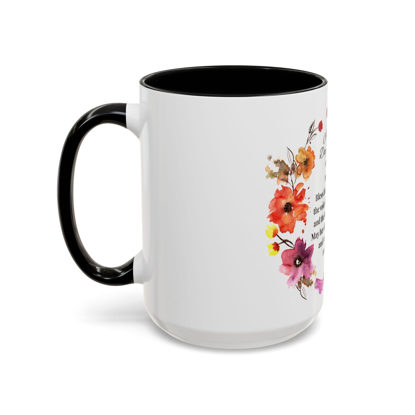 Mom - Prayer Mug for Mom, Floral Accent Coffee Cup, Gift for Mother's Day, Inspirational Drinkware, 11oz and 15oz