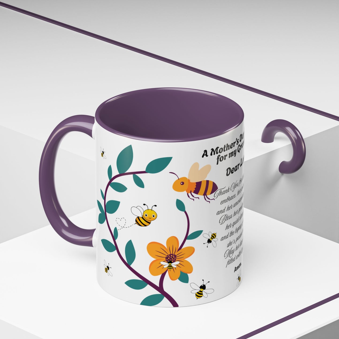 Grandma Prayer Coffee Mug (11, 15oz) Floral Bumble Bees Mother's Day Gift