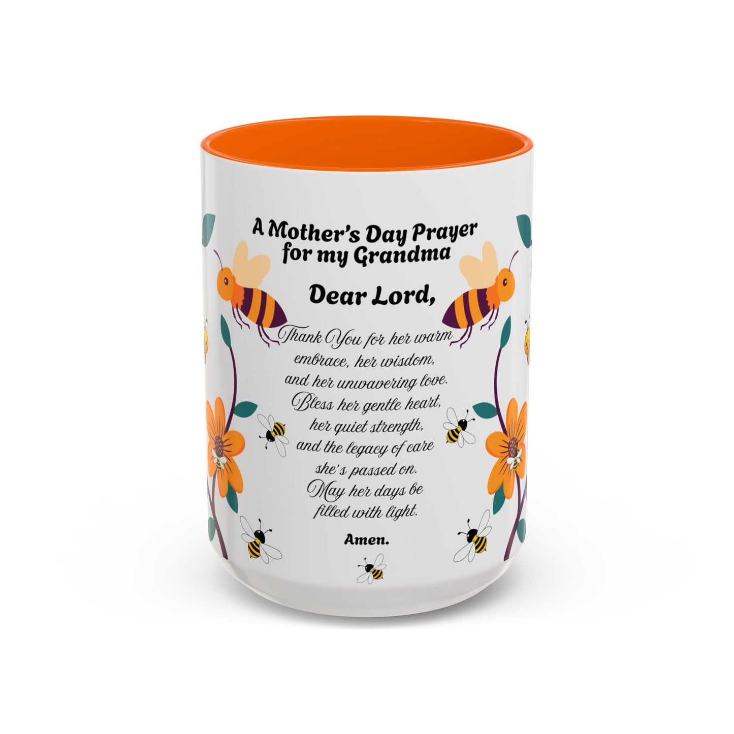Grandma Prayer Coffee Mug (11, 15oz) Floral Bumble Bees Mother's Day Gift
