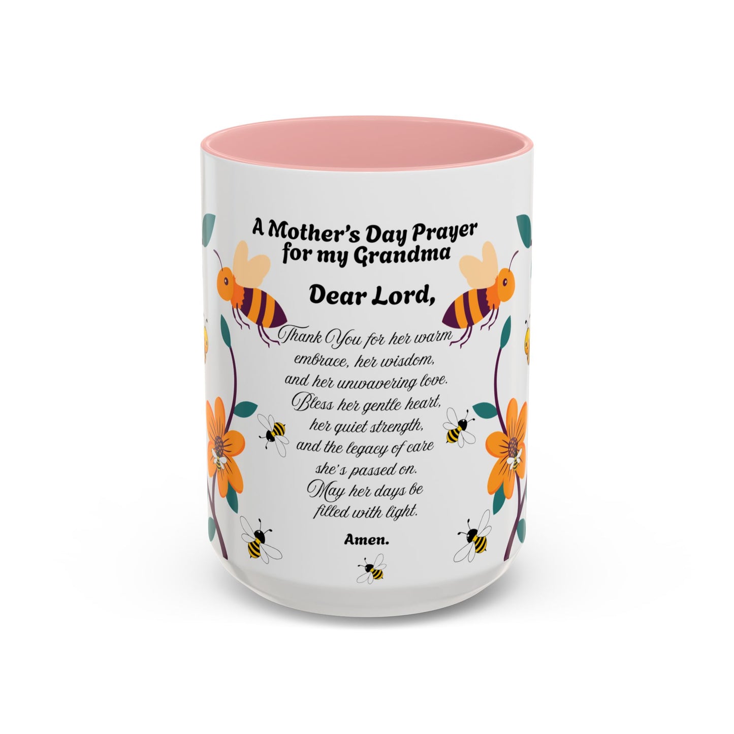 Grandma Prayer Coffee Mug (11, 15oz) Floral Bumble Bees Mother's Day Gift