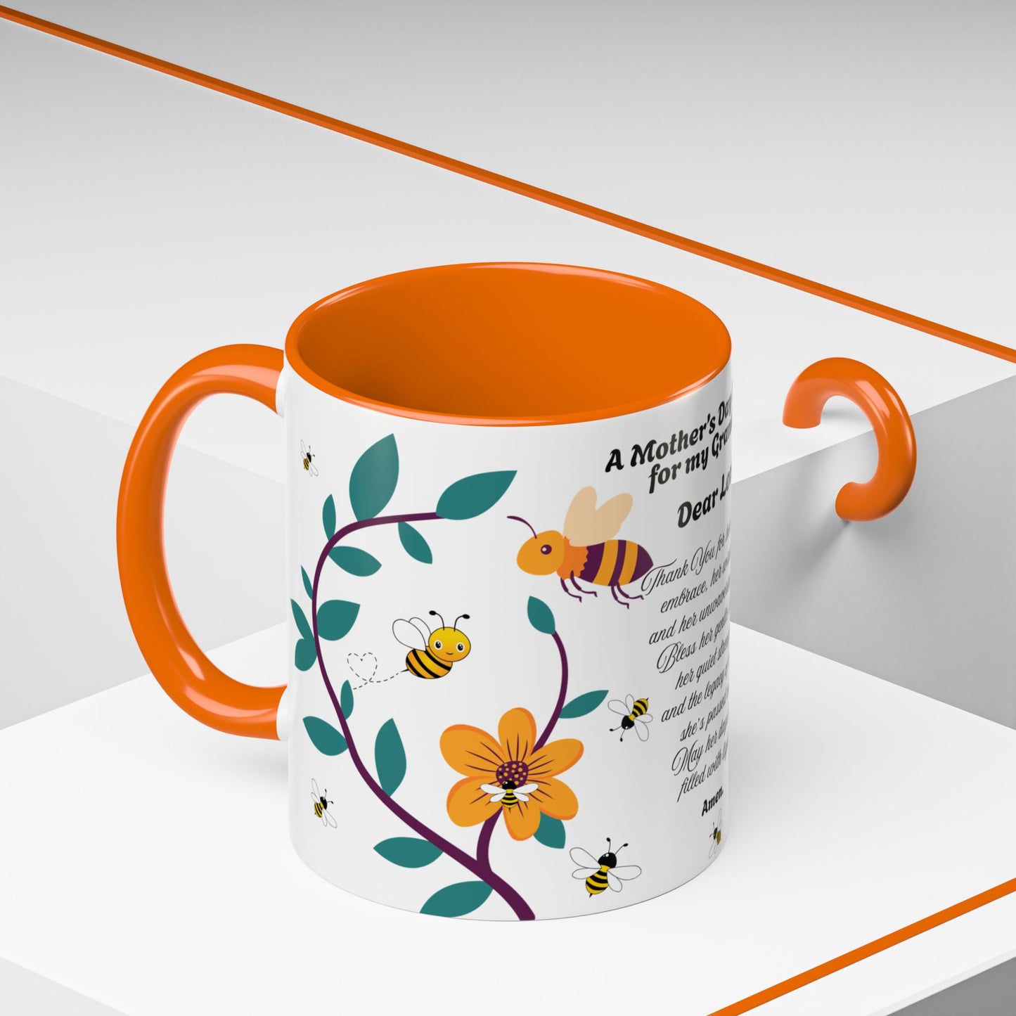 Grandma Prayer Coffee Mug (11, 15oz) Floral Bumble Bees Mother's Day Gift