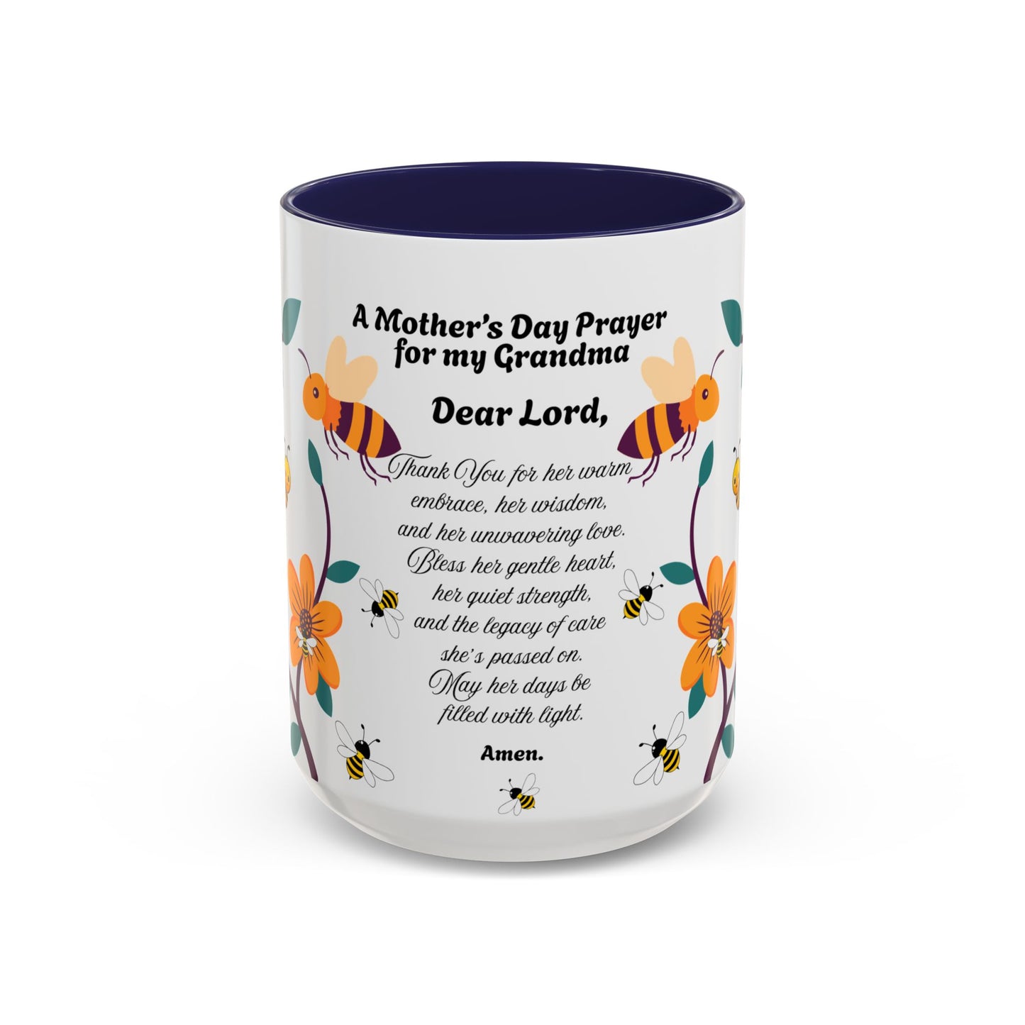 Grandma Prayer Coffee Mug (11, 15oz) Floral Bumble Bees Mother's Day Gift