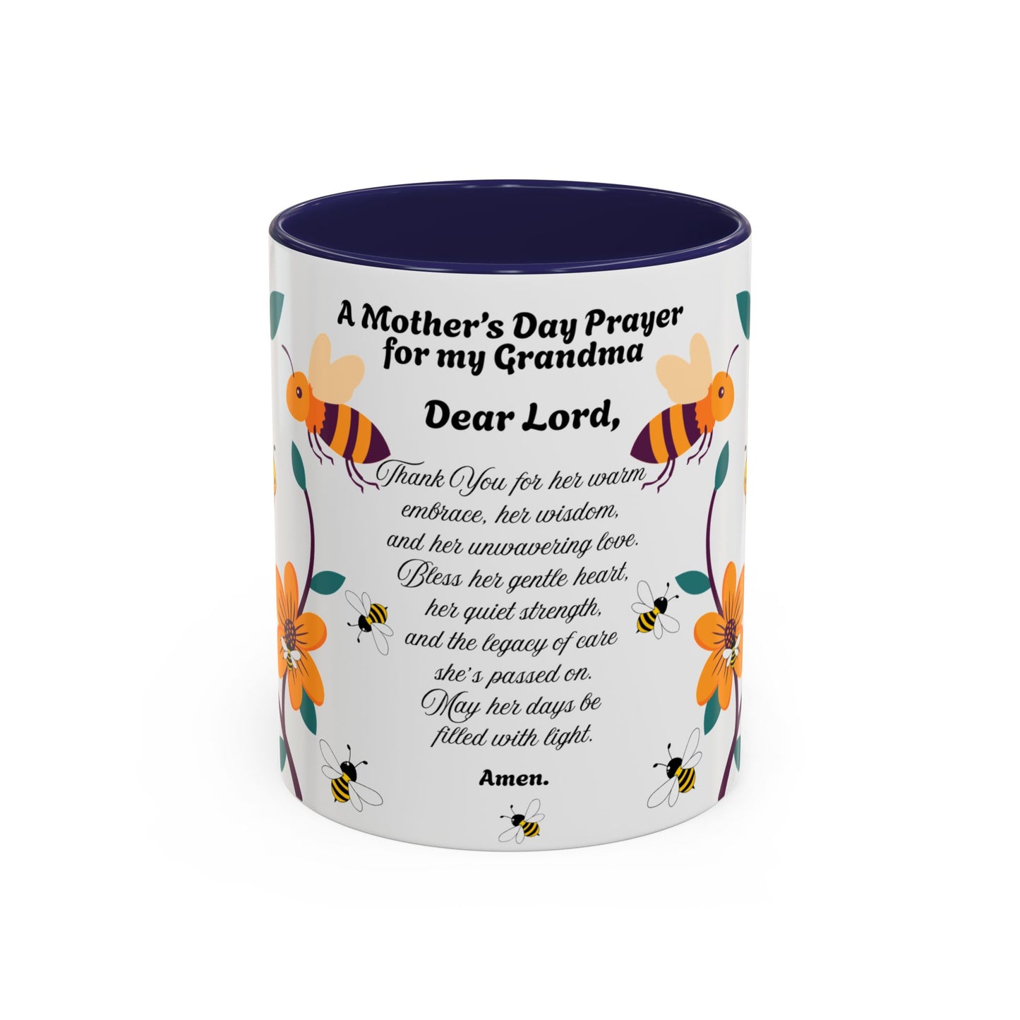 Grandma Prayer Coffee Mug (11, 15oz) Floral Bumble Bees Mother's Day Gift
