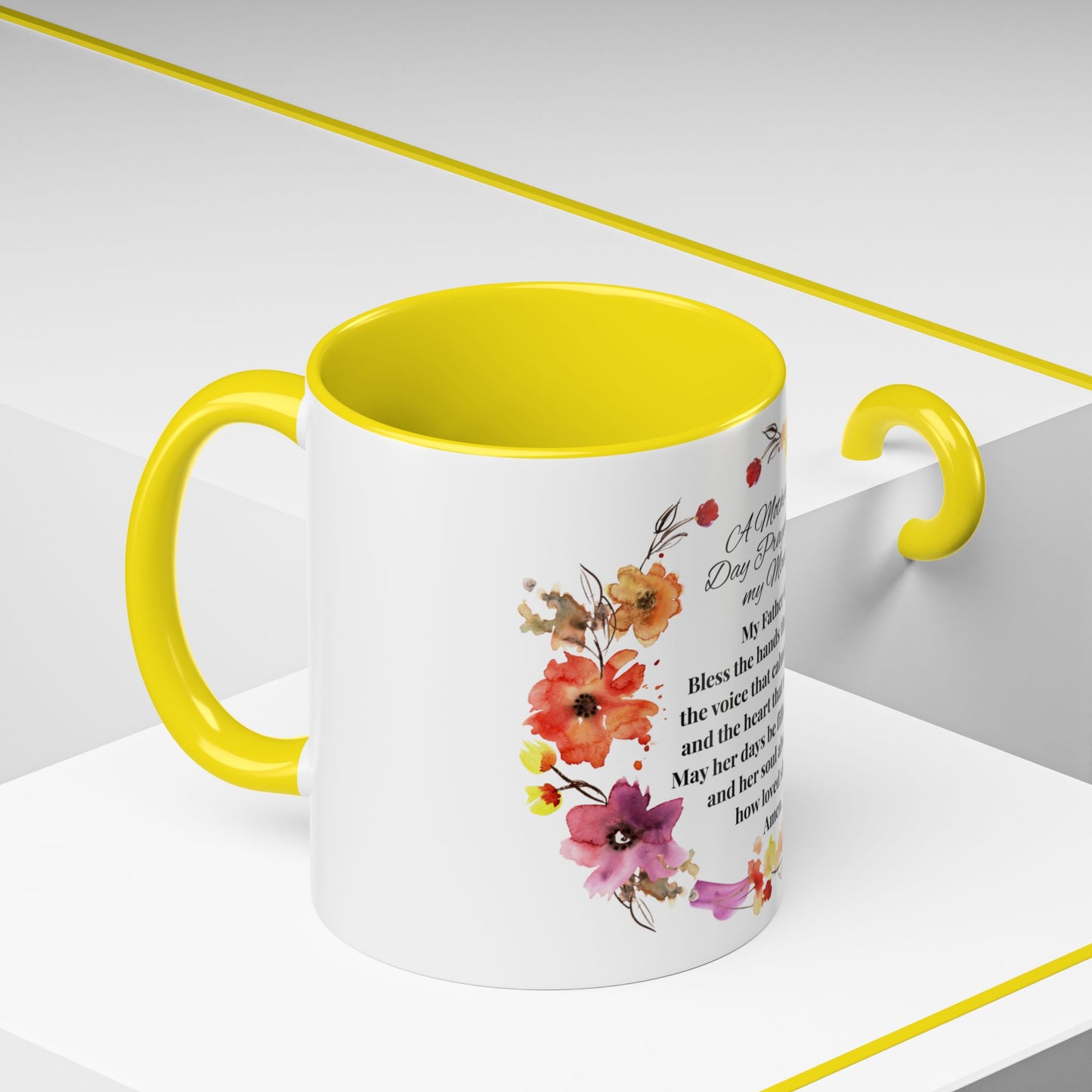 Mom - Prayer Mug for Mom, Floral Accent Coffee Cup, Gift for Mother's Day, Inspirational Drinkware, 11oz and 15oz