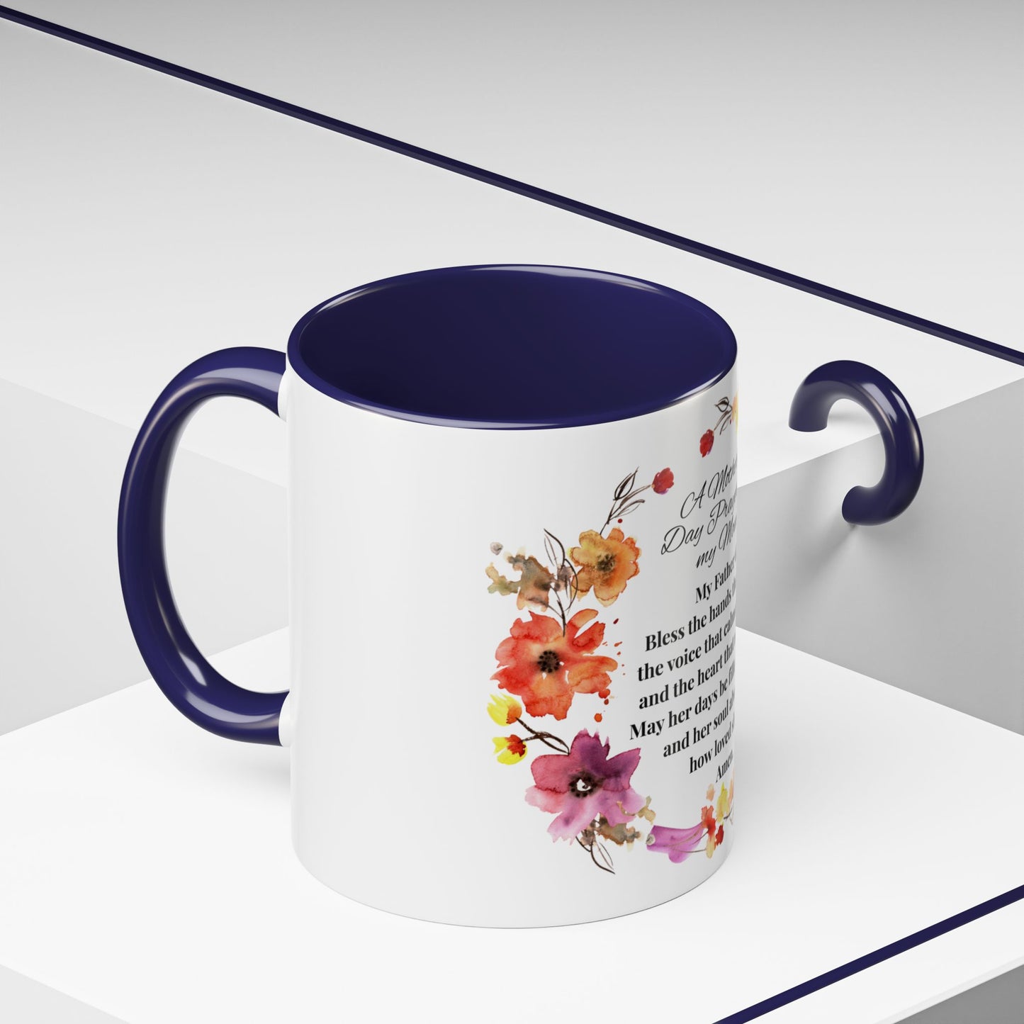 Mom - Prayer Mug for Mom, Floral Accent Coffee Cup, Gift for Mother's Day, Inspirational Drinkware, 11oz and 15oz