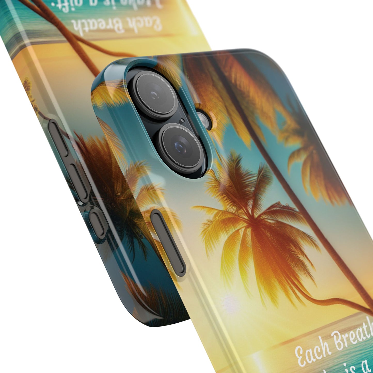 Slim Phone Cases - Tropical Aesthetic Peace and Purpose Quote Cover that reads " Each Breath is a Gift, so today I Choose Life, Peace, Favor & Purpose".