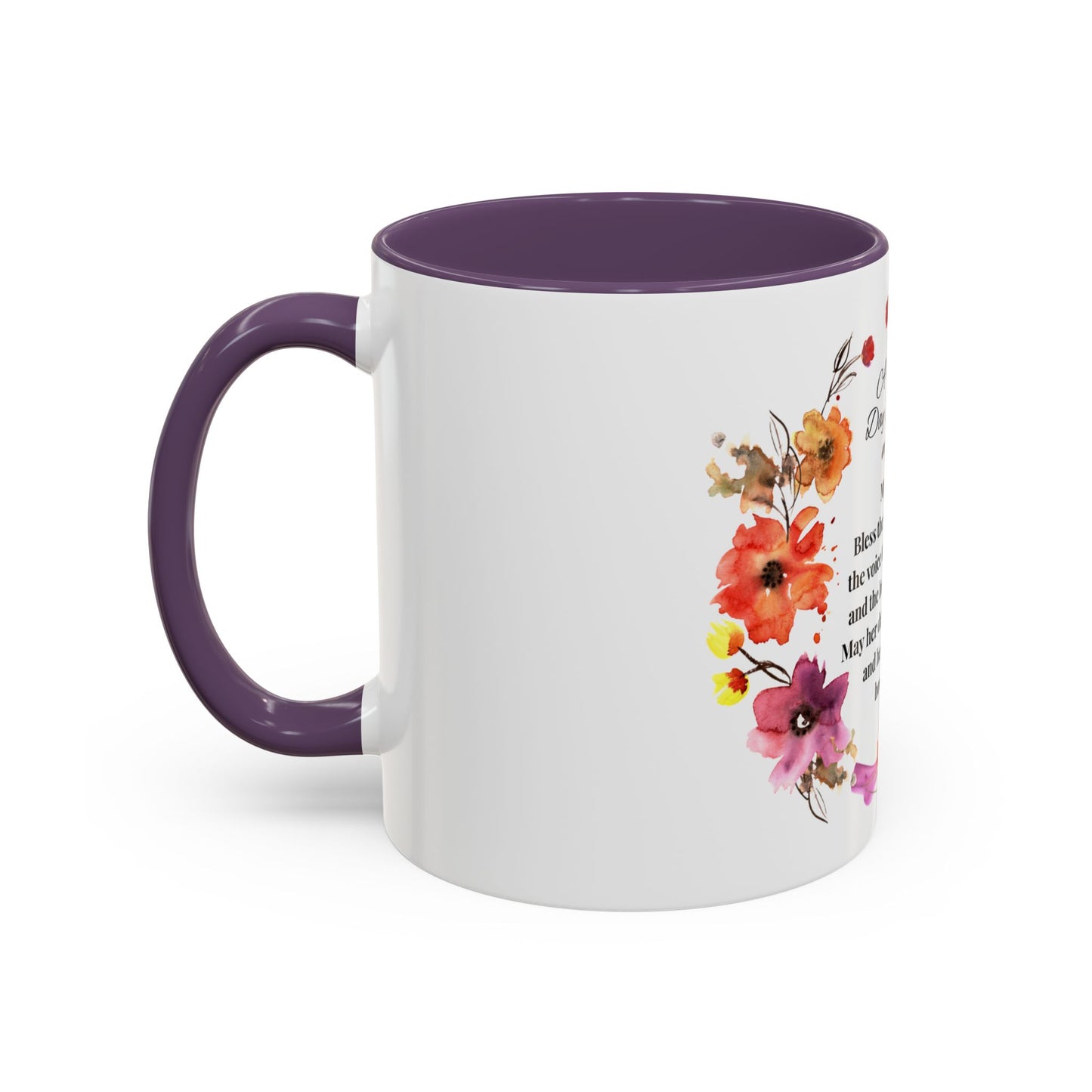 Mom - Prayer Mug for Mom, Floral Accent Coffee Cup, Gift for Mother's Day, Inspirational Drinkware, 11oz and 15oz