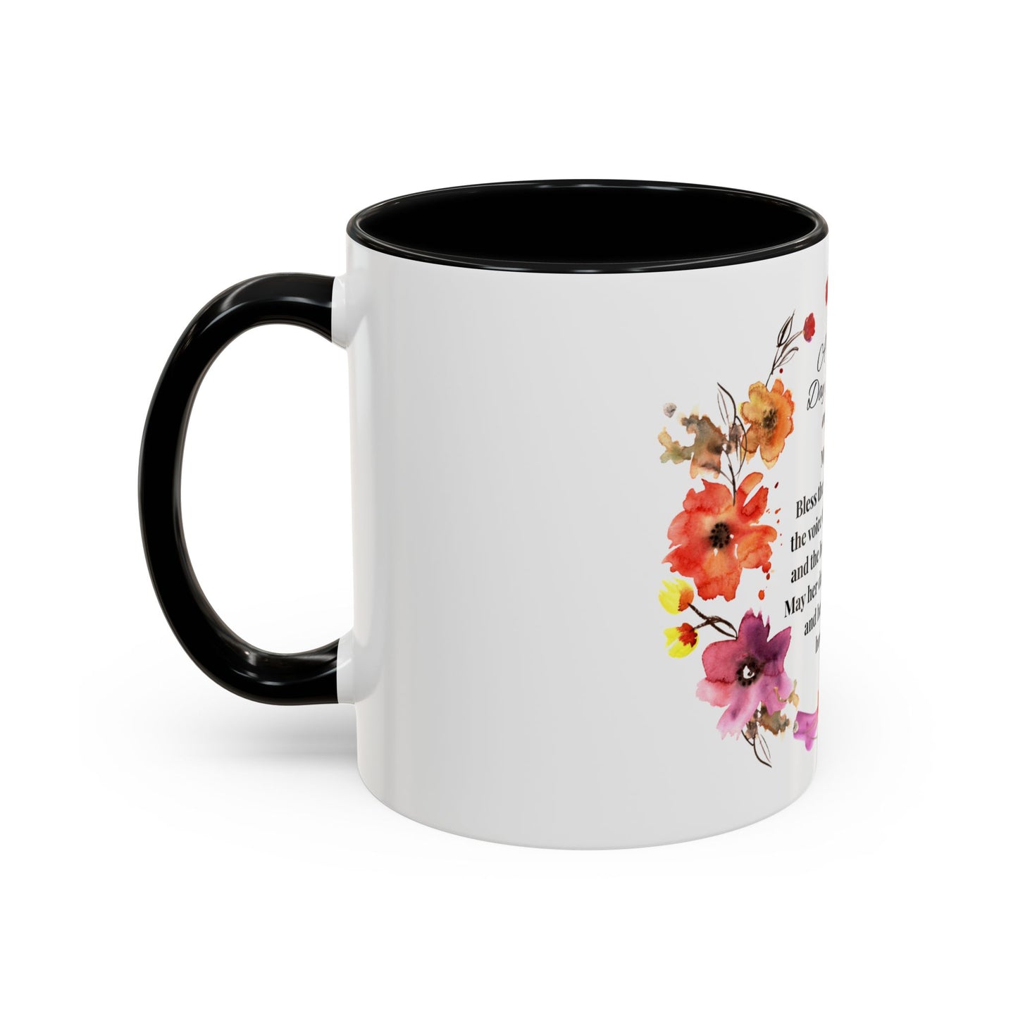 Mom - Prayer Mug for Mom, Floral Accent Coffee Cup, Gift for Mother's Day, Inspirational Drinkware, 11oz and 15oz