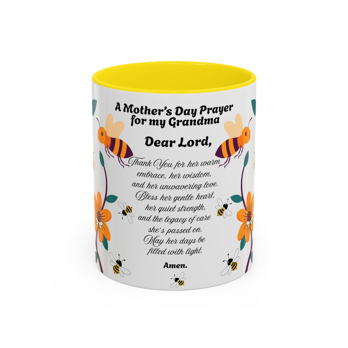 Grandma Prayer Coffee Mug (11, 15oz) Floral Bumble Bees Mother's Day Gift