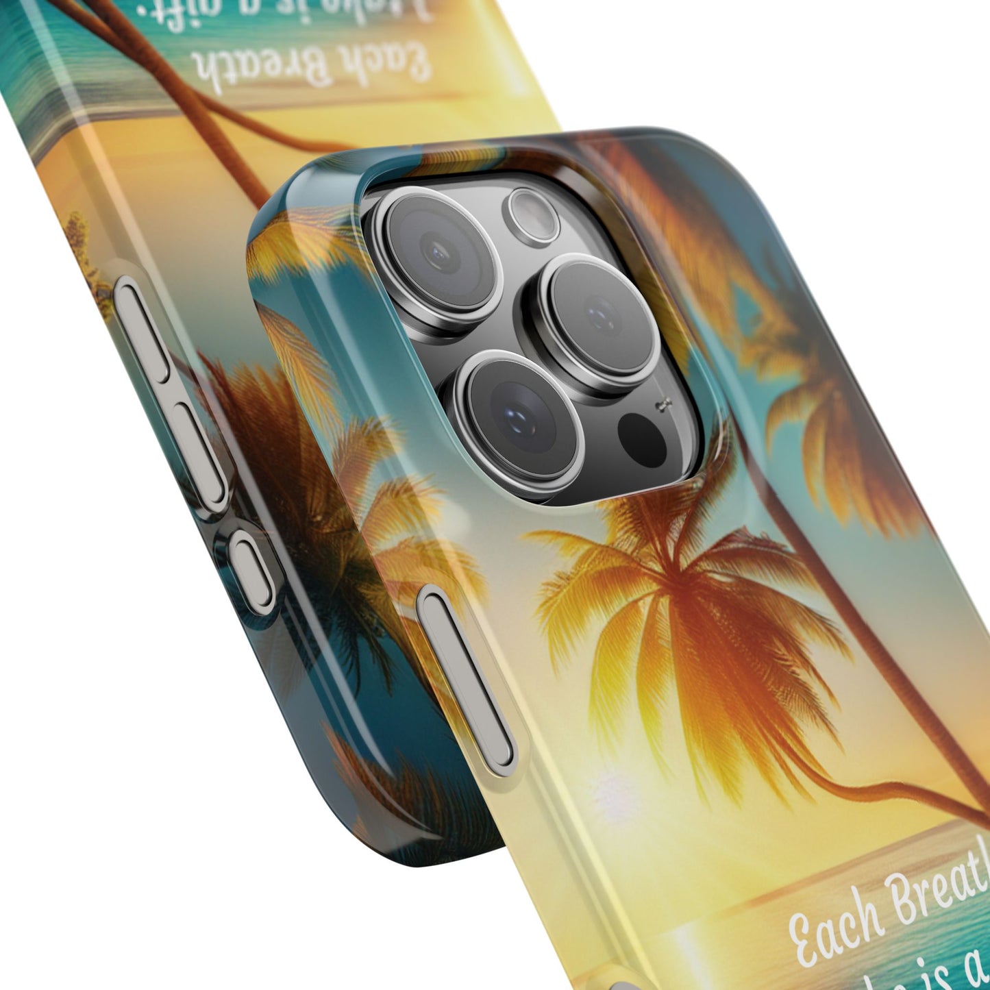 Slim Phone Cases - Tropical Aesthetic Peace and Purpose Quote Cover that reads " Each Breath is a Gift, so today I Choose Life, Peace, Favor & Purpose".