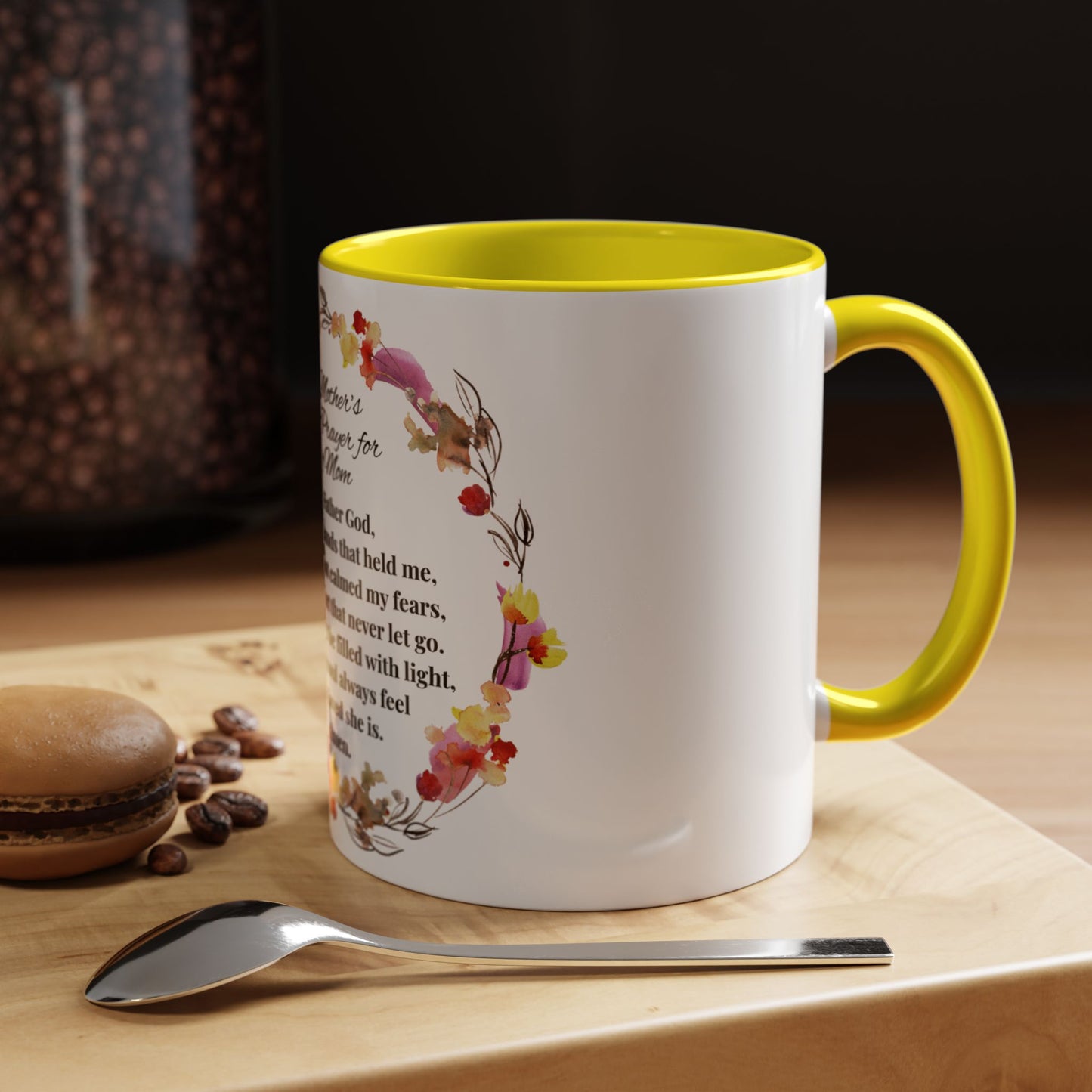 Mom - Prayer Mug for Mom, Floral Accent Coffee Cup, Gift for Mother's Day, Inspirational Drinkware, 11oz and 15oz